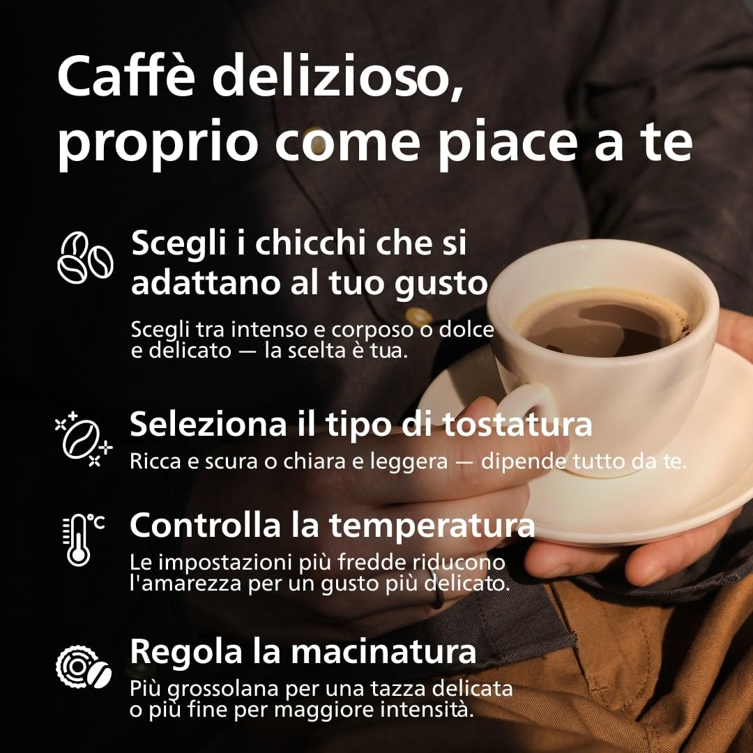 PHILIPS Serie 2200 Macchina da caffè Automatica - 2 bevande, Display Touch, Cappuccino con Montalatte Classico, Macinacaffè in Ceramica, Nero Opaco (EP2220/10)