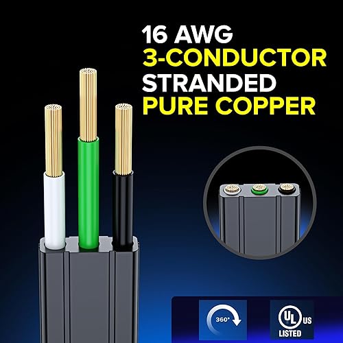 Miniatura 6 de Maximm Cable de extensión de enchufe plano giratorio de 360 de 8 pies, cable de extensión de 3 tomas de corriente múltiple de 16 AWG, cable de