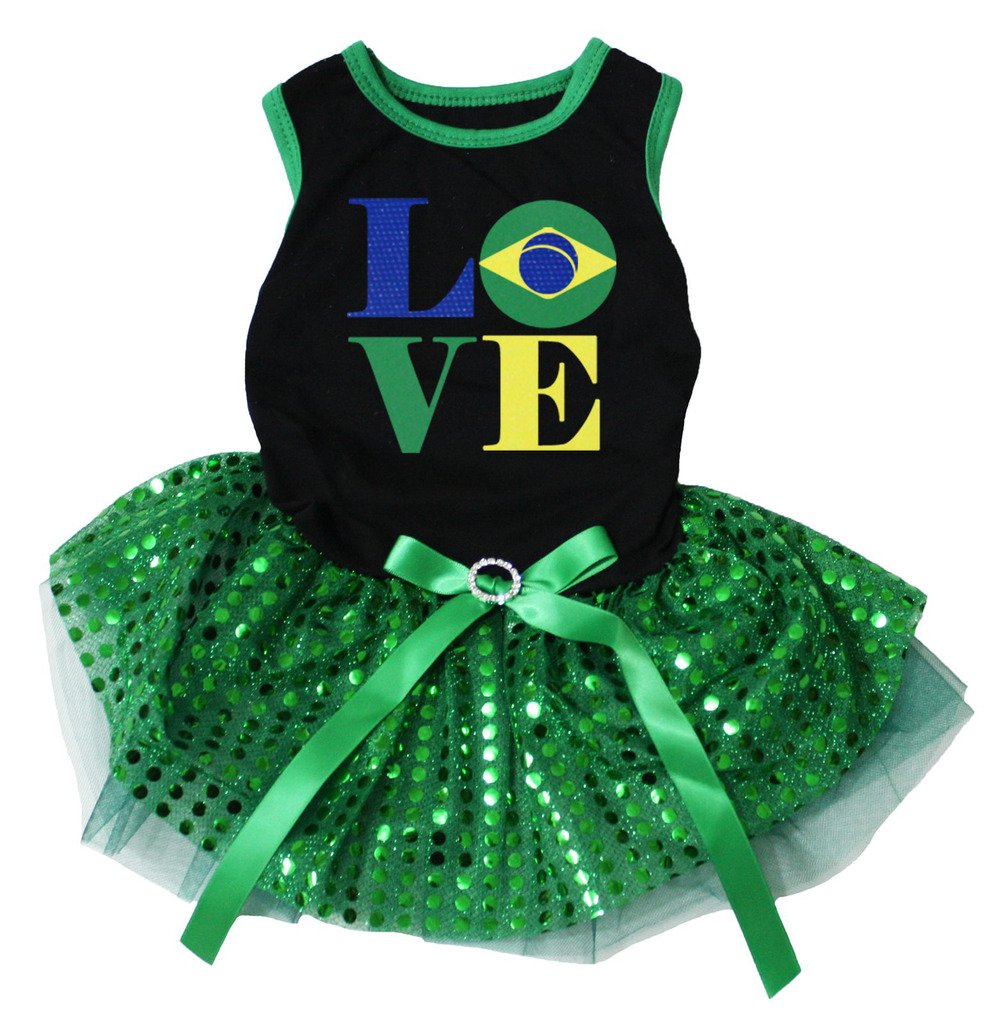 Robe de Chiot Tutu Vert Paillettes Amour Brésil Noir pour Chien Homme
