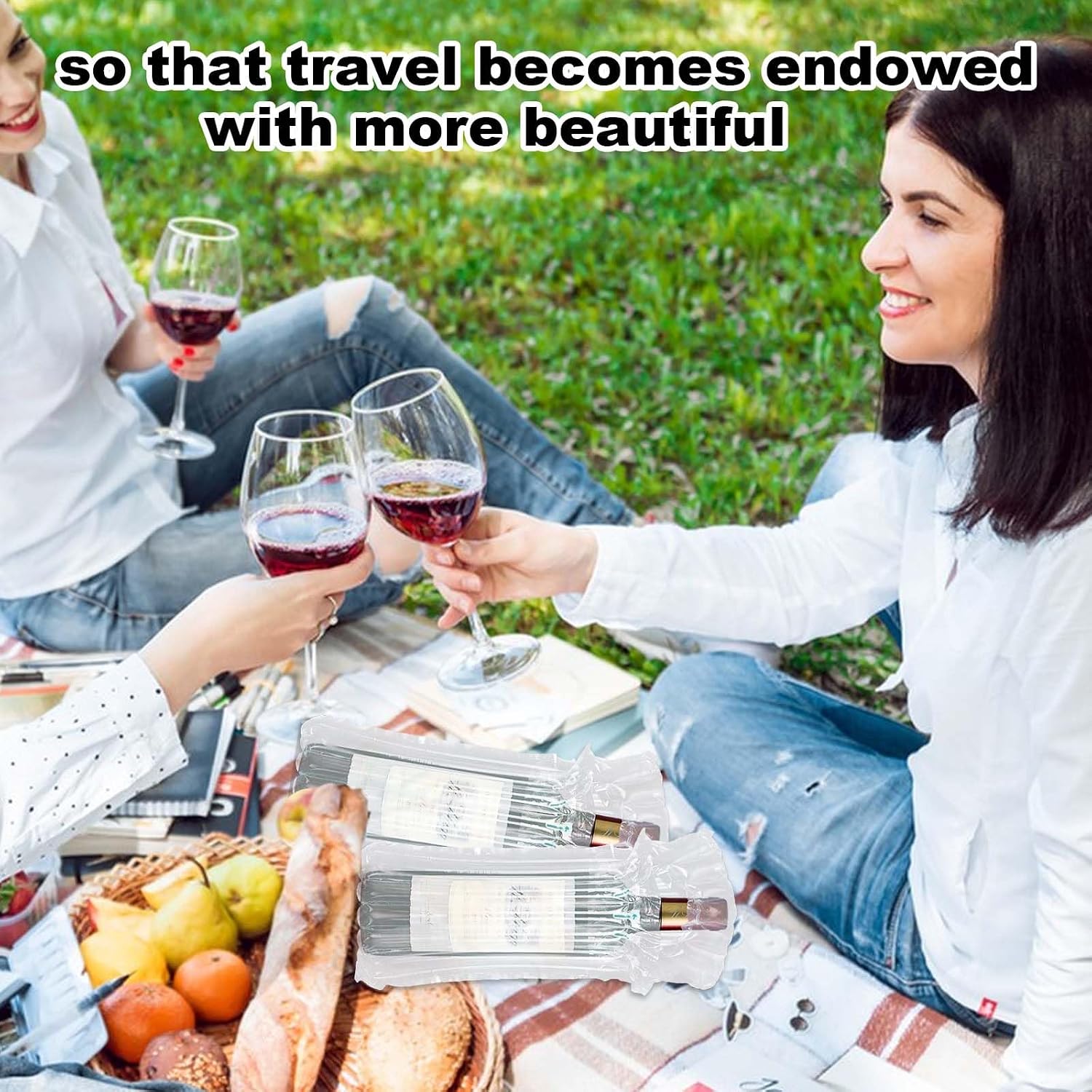 100PCS Wine Bottle Travel Protector Bags With Pump, Inflatable Wine Bags For Travel, Wine Shipping Sleeves Air Column Packaging Bubble Bag for Wine Transport, Airplane Travel, Bottle Shipping Packing
