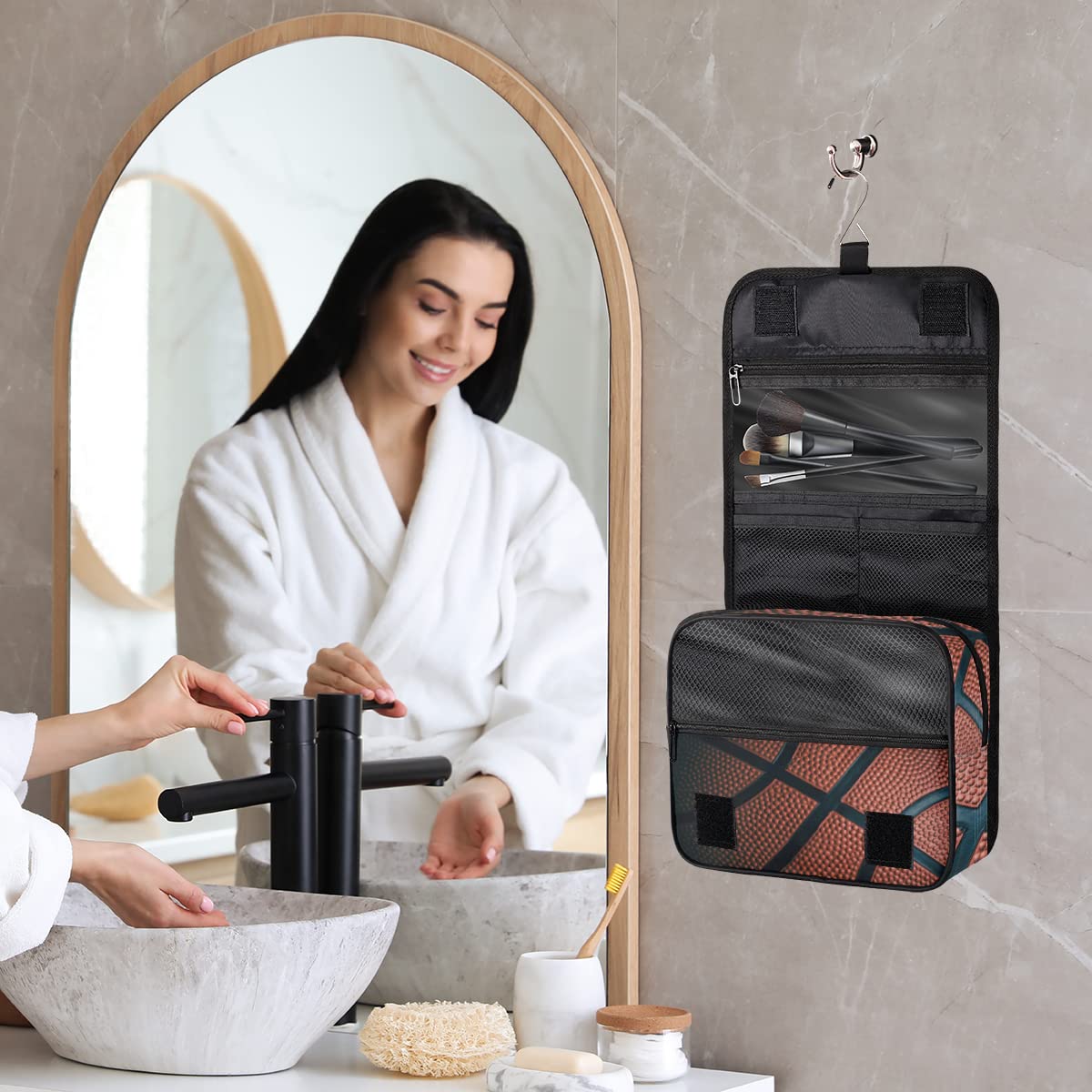 Koszykówka Podróżna Kosmetyczka Koszykówka Nadruk Mycie Torba Unisex Wiszące przybory toaletowe Kosmetyczka Organizer do makijażu, wielobarwny, Jeden rozmiar