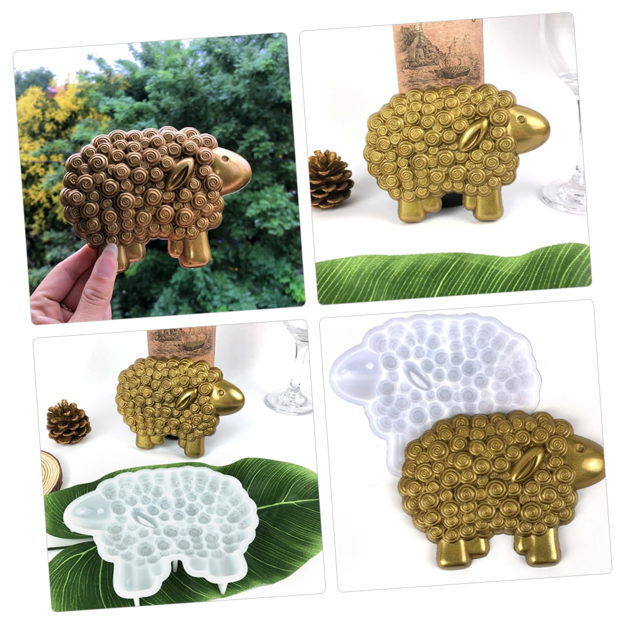 Uonlytech 4 Pièces Moule Silicone Forme de Mouton pour Décorations DIY Flexible pour Créer Ornements Plaques Décoratives