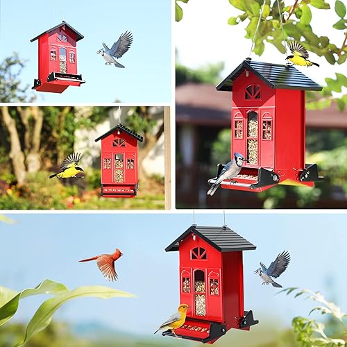 Miniatura 8 de Comedero para pájaros a prueba de ardillas en el exterior serie de casas de campo para colgar - Metal - Semilla de 5 libras - Activado con peso para