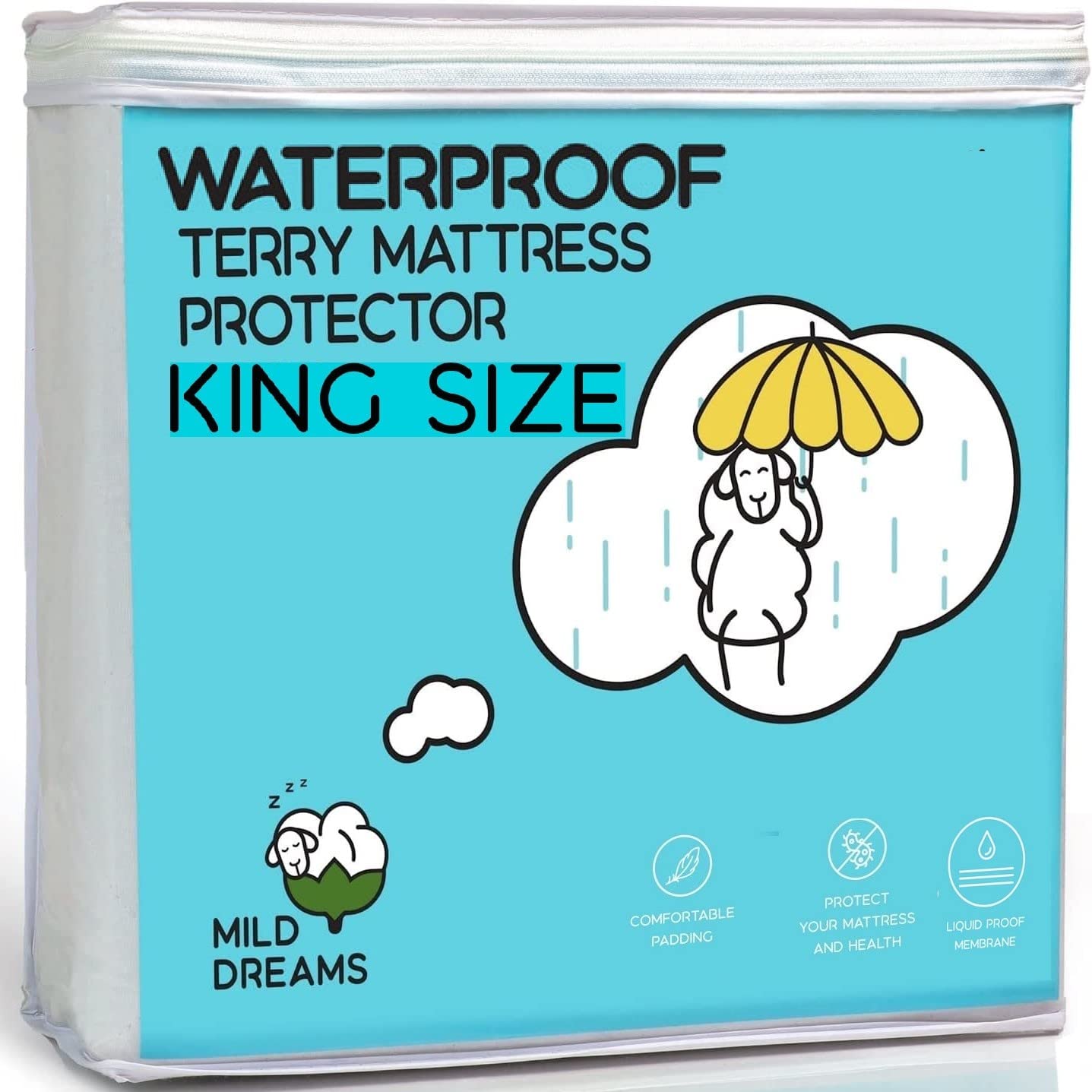 Waterproof Mattress Protector Cover King Size (78x80+ Stretches to18 inch Deep) - Plastic Bed Cover - Waterproof Fitted Sheet - Cotton Terry