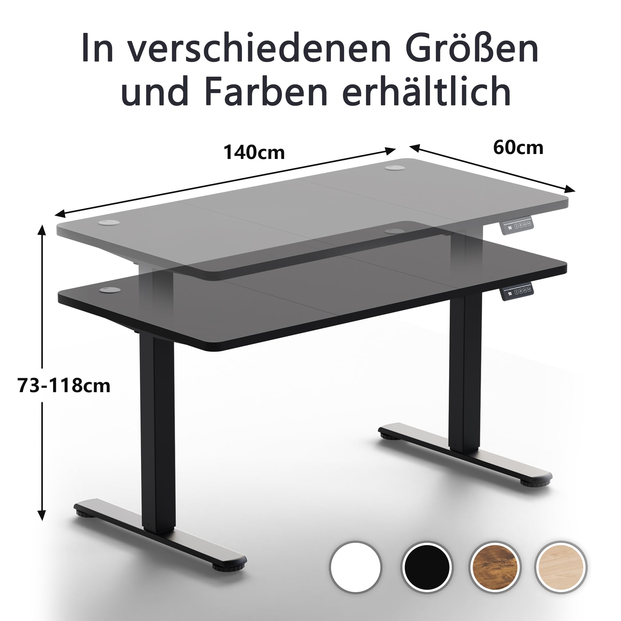 JUMMICO Höhenverstellbarer Schreibtisch 140x60cm, Elektrischer Schreibtisch mit 2 Speicherplätzen, Standing Desk mit 2 Memory Funktion Computertisch mit Kabeldurchführung und Haken, Schwarz