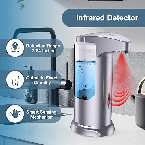 Miniatura 5 de Dispensador automático de jabón líquido de 12.5 onzas, dispensador de jabón ajustable con pilas sin contacto, volumen premium para cocina, baño,