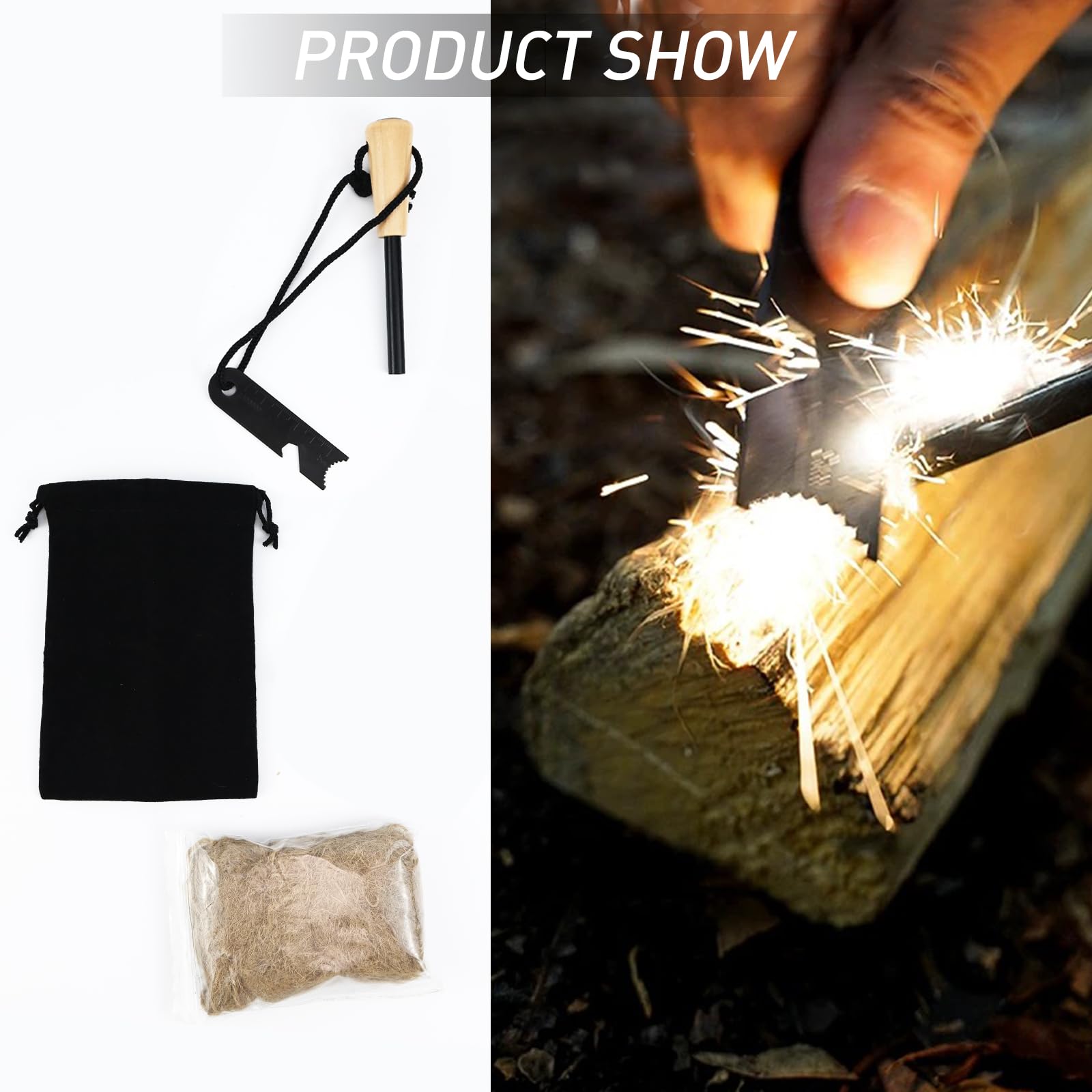 Kit magnesio multifunción negro iniciador fuego supervivencia brújula herramienta