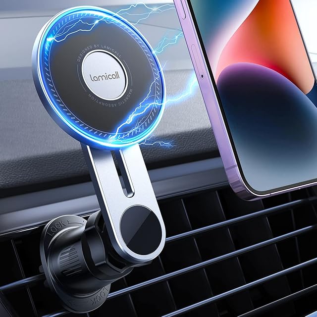 Lamicall Car Phone Holder for MagSafe - [20x Strong N52 Magnet] Magnetic Phone Car Mount, Air Vent Phone Mount for iPhone 14 13 12 Pro/Pro Max/Plus/Mini & MagSafe Case, Others with Metal Ring - Black