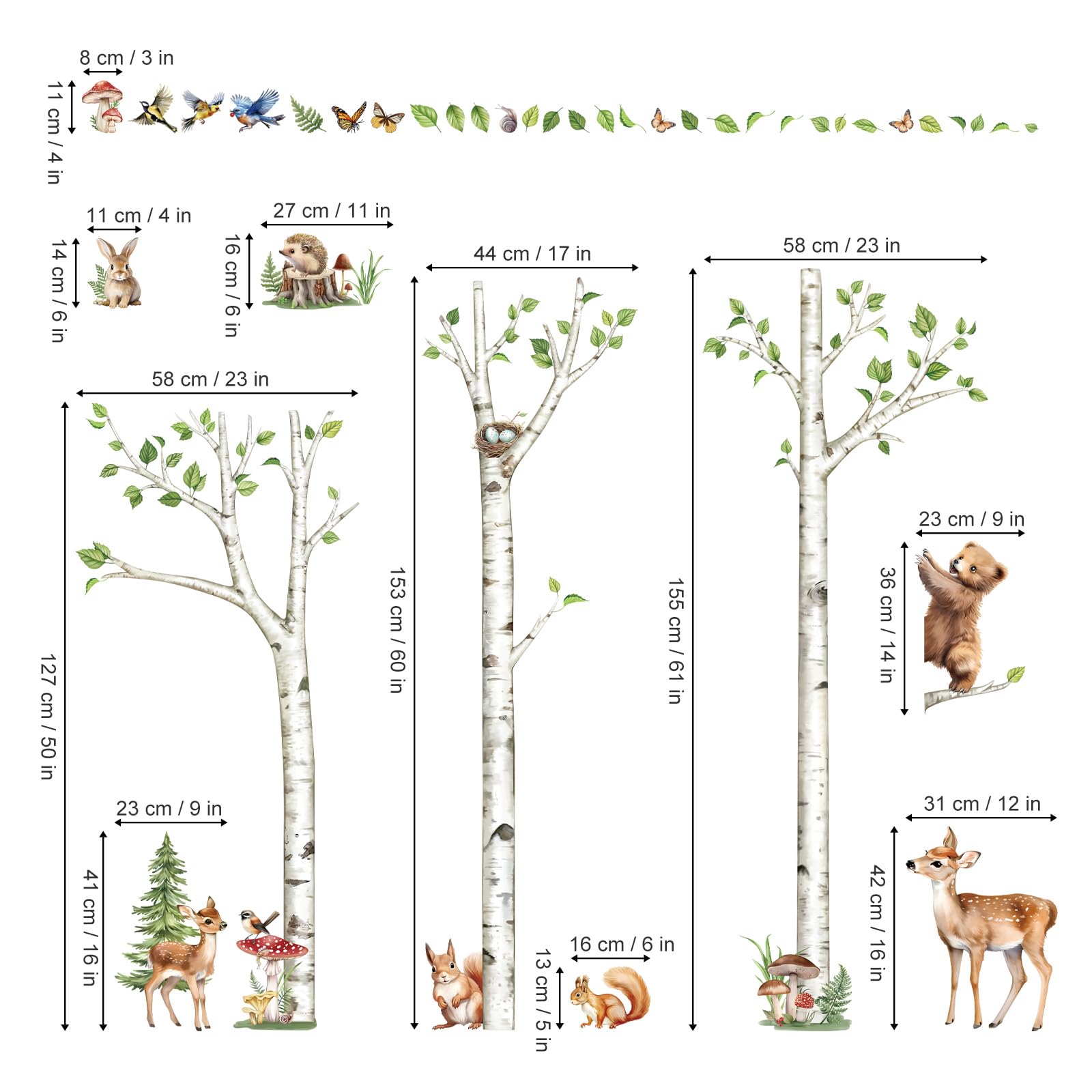 decalmile Pegatinas de Pared Árbol Grande Animales Bosque Vinilos Decorativos Ciervo Oso Zorro Adhesivos Pared Habitación Bebés Salón Guardería