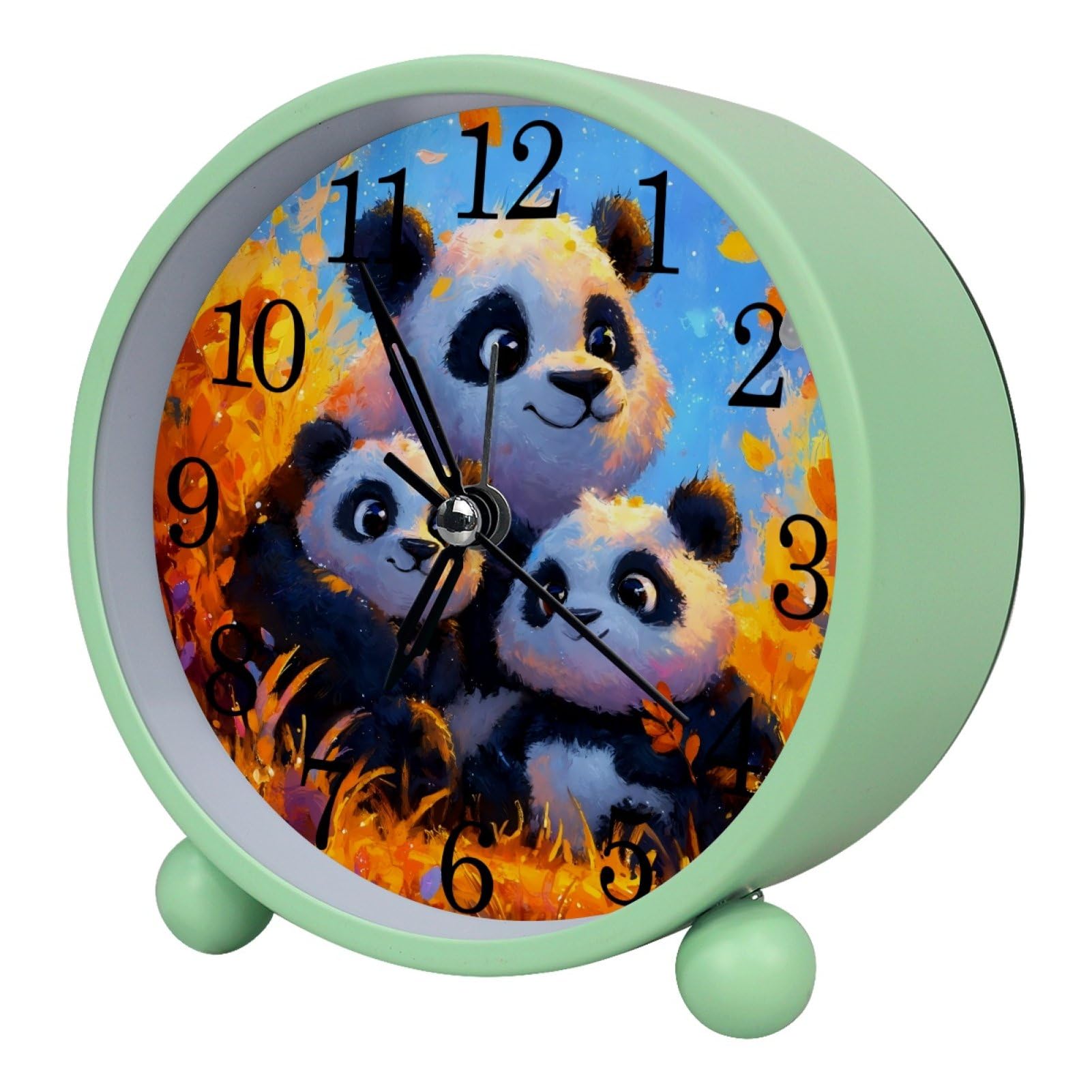 etoenbrc Watercolor Panda Family Alarm Clock,Small Battery Operated Clock, Slient Plastic Table Clock for Living Room Bedroom and Office Decor