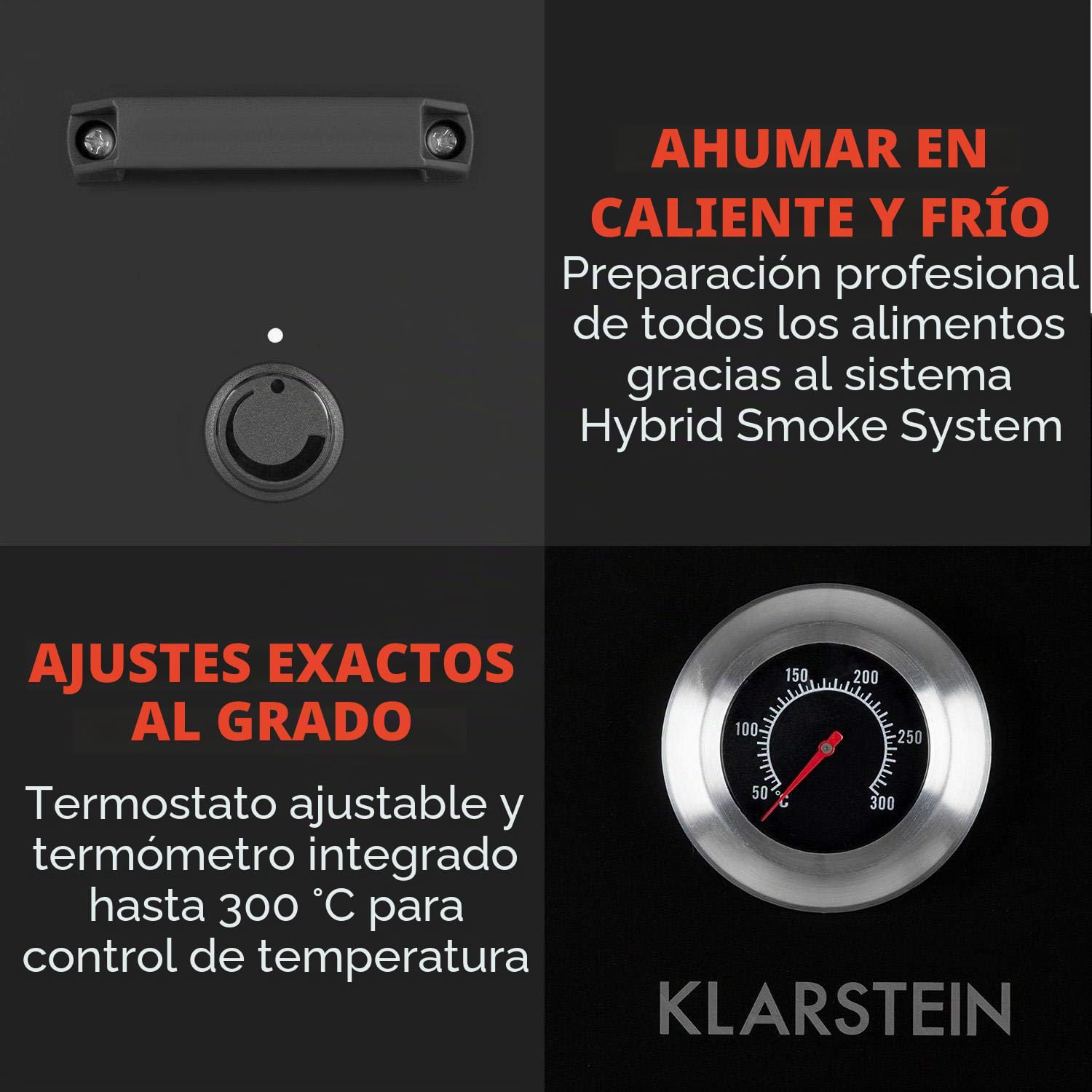 Klarstein Flintstone - Horno ahumador, Black Stainless Steel, 1600 vatios, Termostato regulable, Termómetro integrado, 3 rejillas de ahumado, Puerta de acero inox de doble pared, Gris grafito