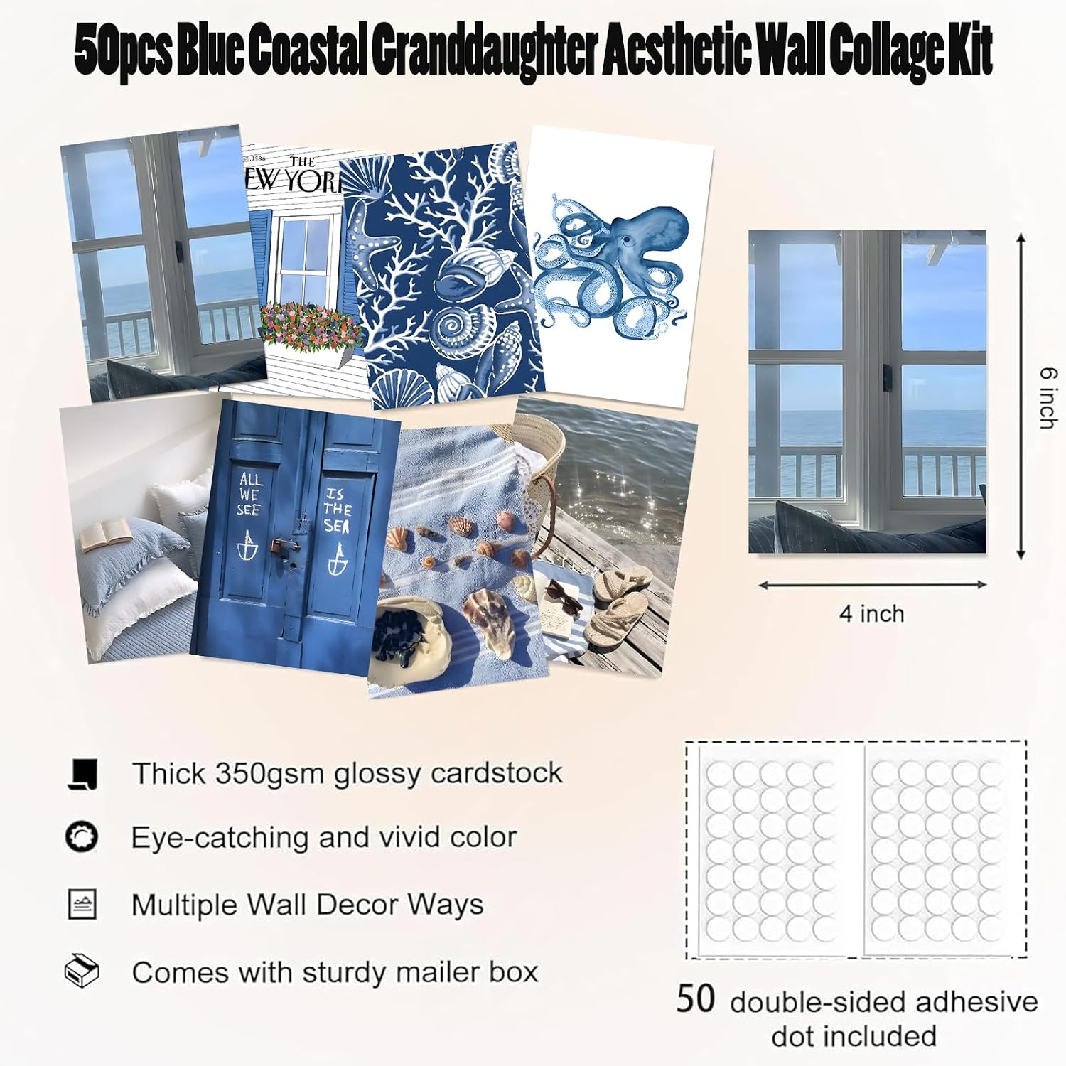 TWNSLLA Coastal Granddaughter Room Decor,Beachy Aesthetic Wall Collage Kit,Blue Preppy Beach Posters for Room Aesthetic,Coastal Cowgirl Wall Art Prints for Teen Girls Bedroom (Set of 50, 4" × 6) image 3