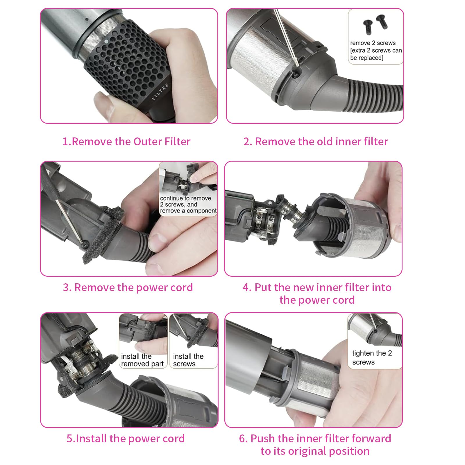SANTUO Filtro interno di ricambio per modelli Dyson Airwrap HS01 e HS05, pezzo di ricambio originale per acconciature Airwrap, garantisce prestazioni ottimali e previene danni da detriti e accumulo di