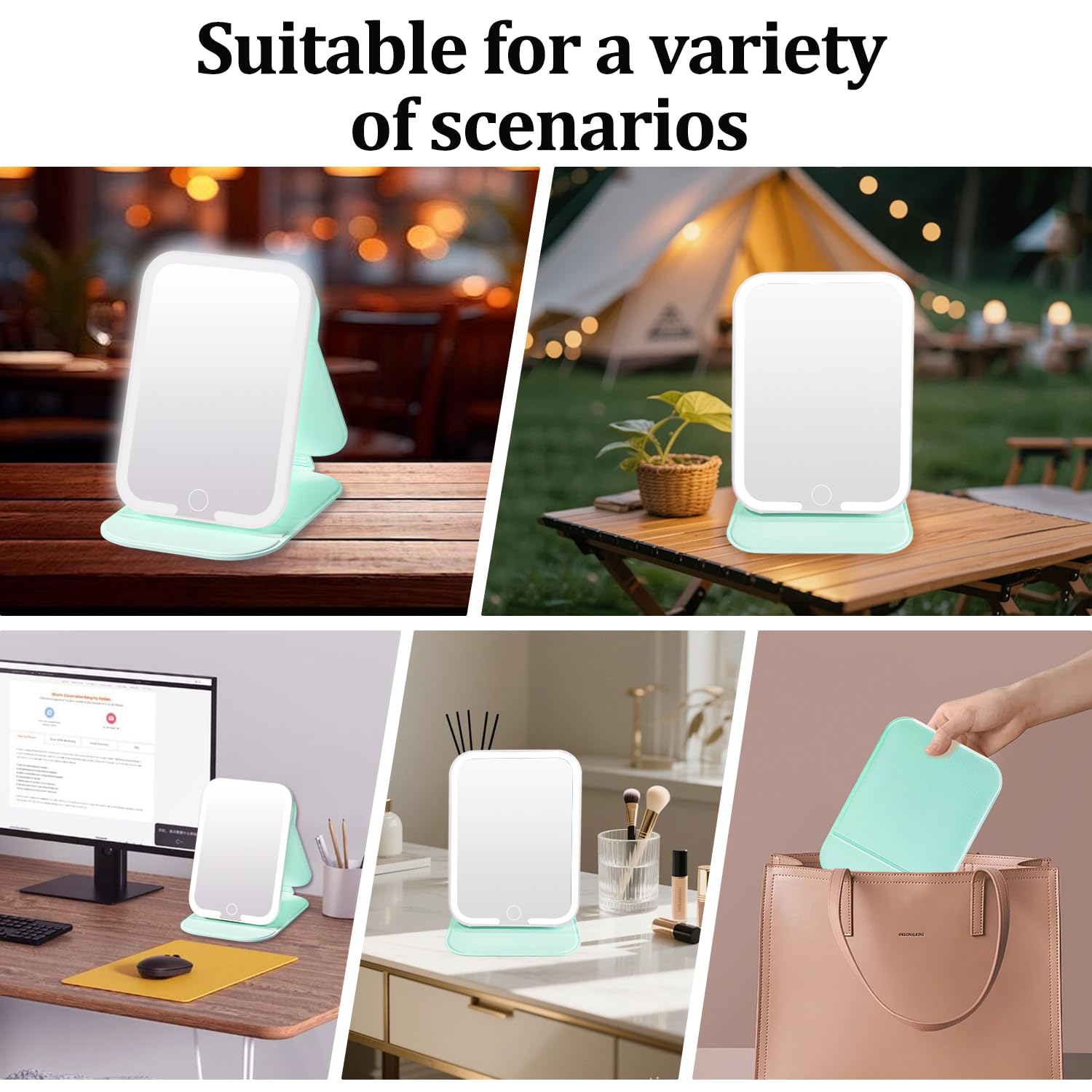 Wiederaufladbarer Reisespiegel mit Licht, LED-Make-up-Spiegel mit Lichtern, tragbarer Kosmetikspiegel mit 3 Farben Beleuchtung, dimmbarer beleuchteter Kosmetikspiegel, Reiseutensilien