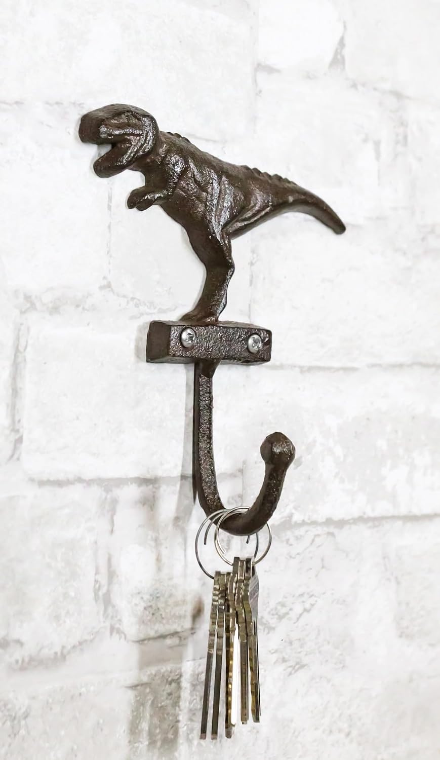 Ebros Gift Pack of 3 Cast Iron Vintage Rustic Prehistoric Jurassic Era Tyrannosaurus Rex Dinosaur Wall Key Leash Hook Holder Multi-Purpose Hanger Organizer Hooks