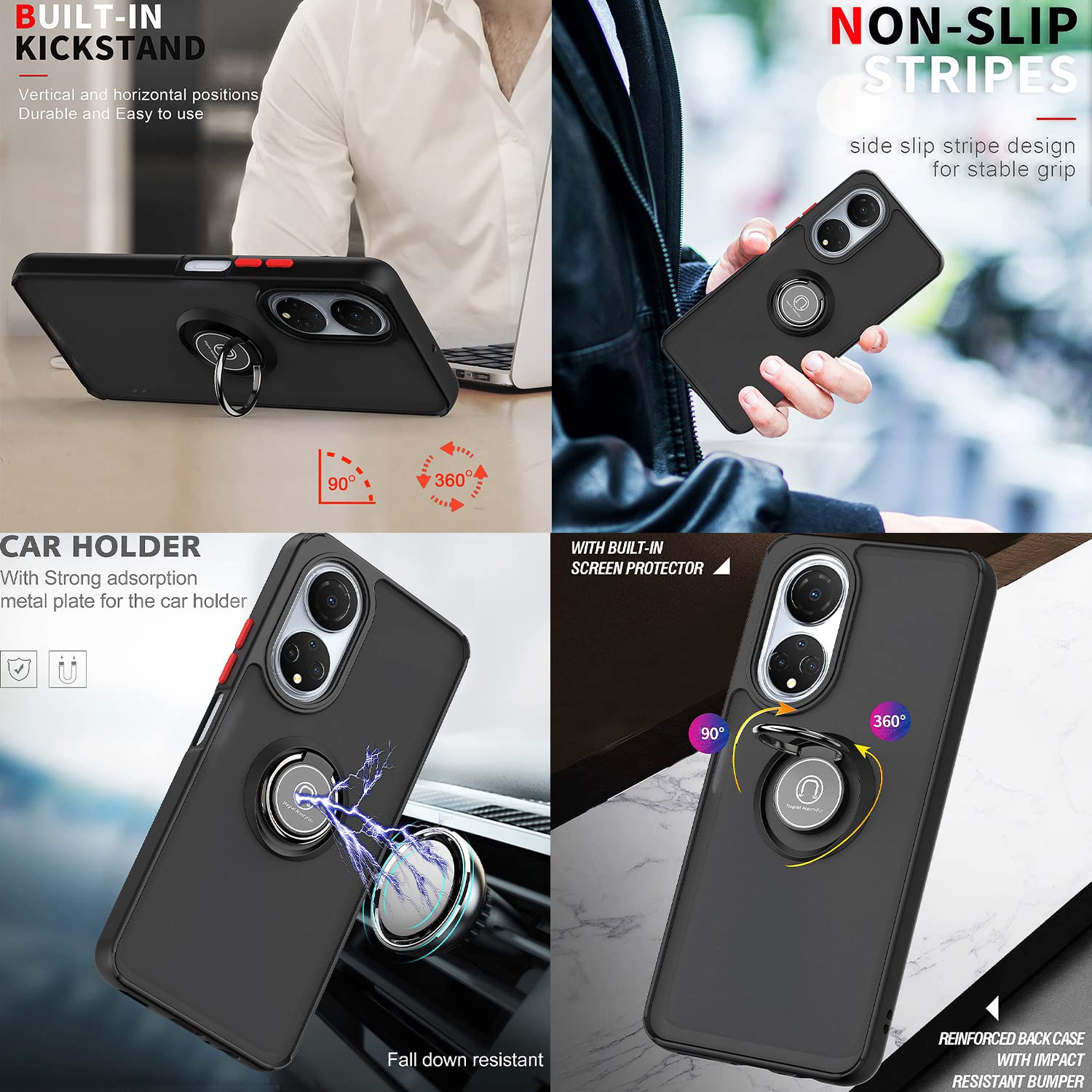 Custodia XINYEXIN Per Xiaomi Poco F4 Con Supporto Ad Anello 360°, Antiurto E Antigraffio, Colore Verde Militare, Traslucida - 2