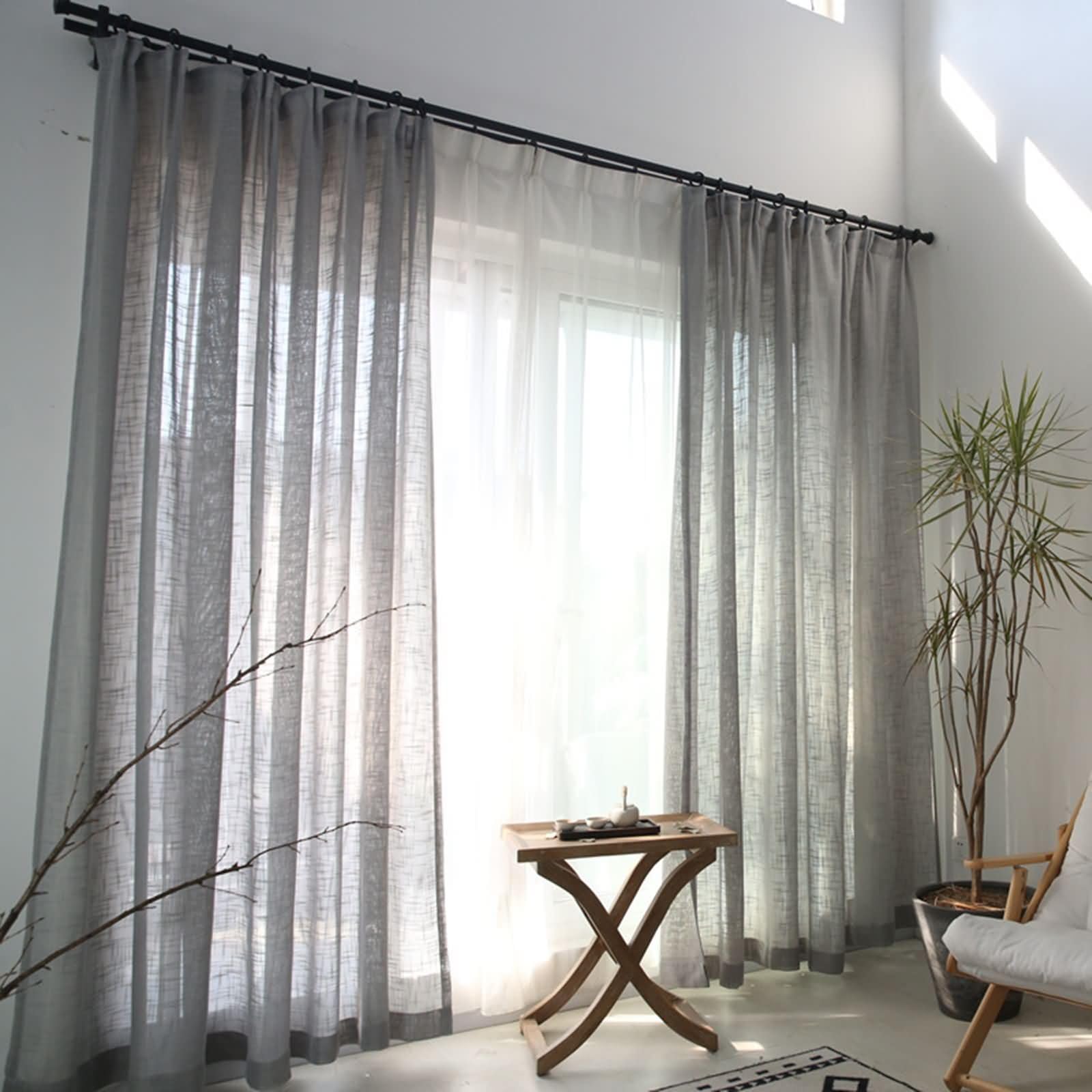 Homxi Drapes Sheer 2 Panels,2 x 54W x 96H,Voile Curtain Kitchen Light Gray Solid Color Bedroom Curtains Pinch Pleats