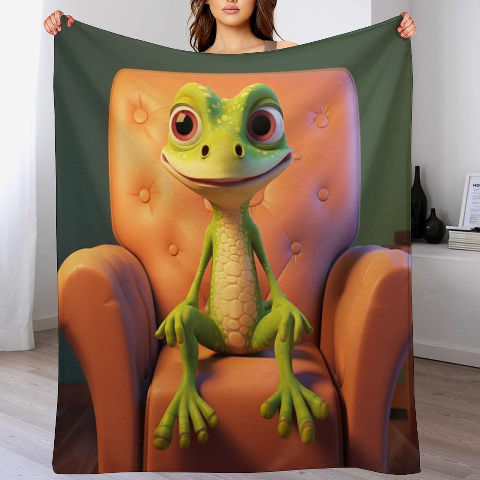 Couverture lit gecko mignon flanelle thermique 100x130cm comme housse de canapé douce