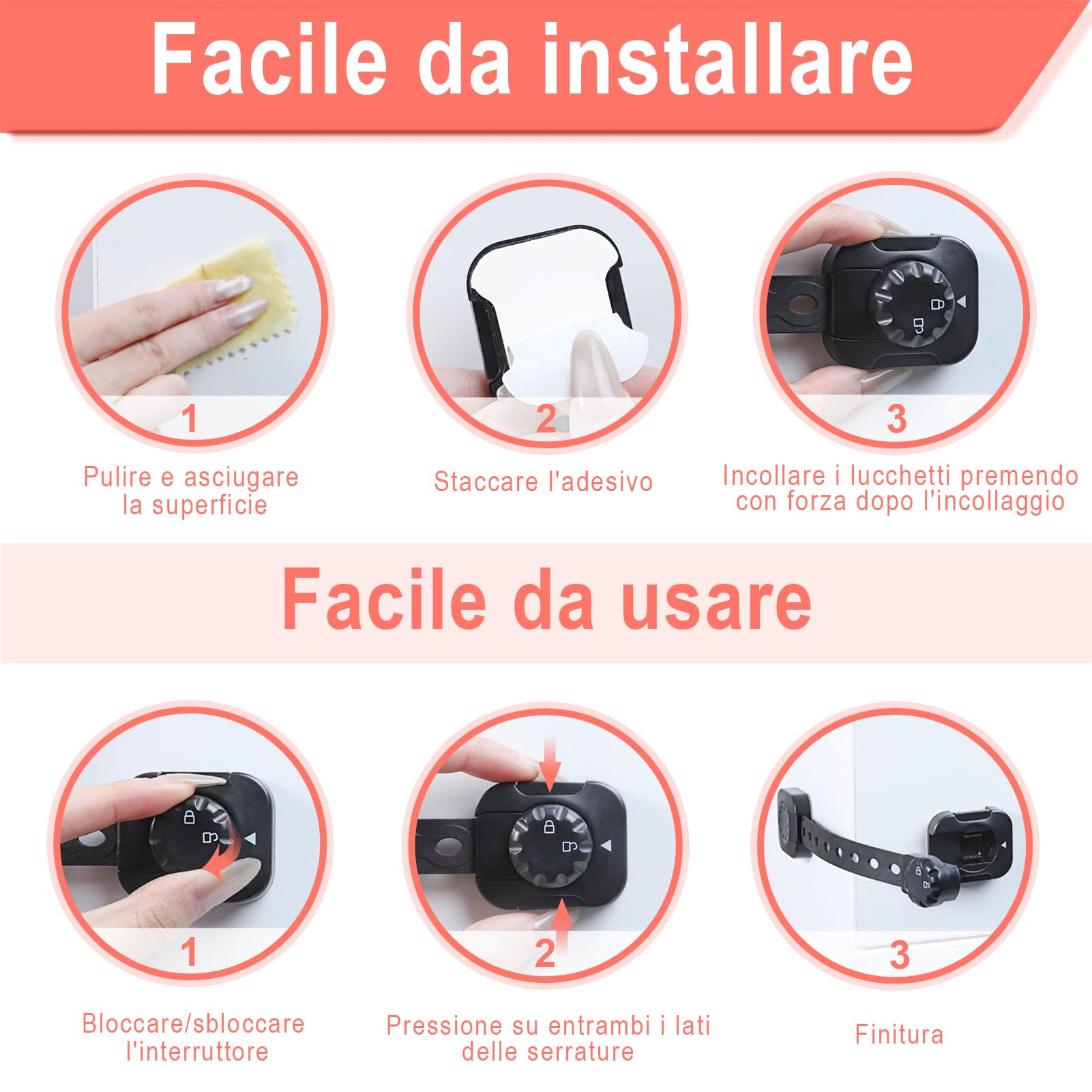 REDTRON Bambino Chiusure di Sicurezza (Aggiornato), 6 Pezzi Serrature di Sicurezza per Bambini con 3M Adesivo, per Armadi, Cassetti, Frigorifero(Nero, Nessun Trapano Necessario)