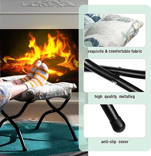Miniatura 51 de HollyHOME Taburete reposapiés plegable de 15 pulgadas de alto, otomano plegable pequeño tapizado, taburete acolchado para sofá para silla perezosa,