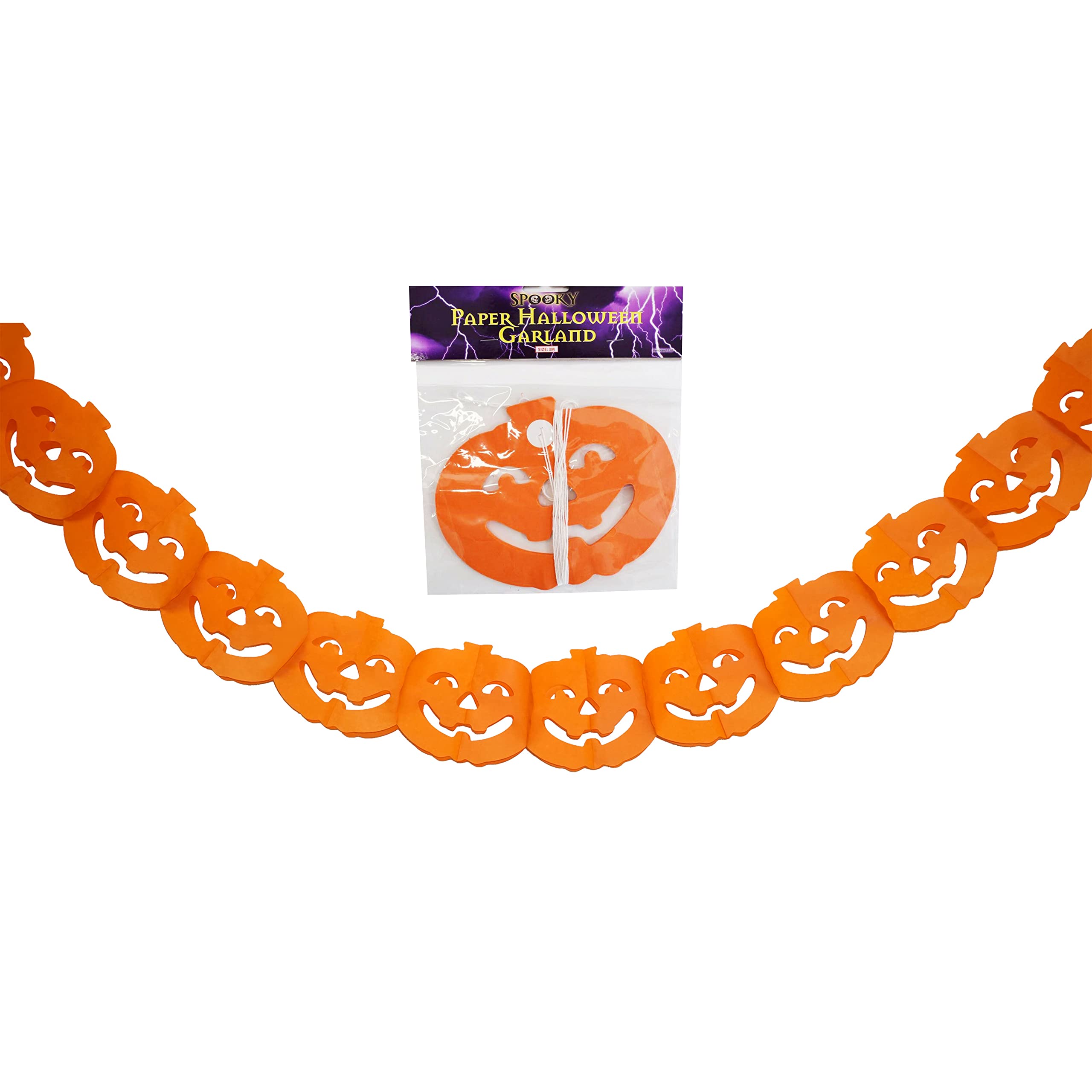 Srv Hub Pumpkin 3M Honeycomb Paper Garland, 3D Folding Halloween Hanging Decoration With Wooden Beads, Spooky Banner For Indoor Outdoor Party Wall Window Décor