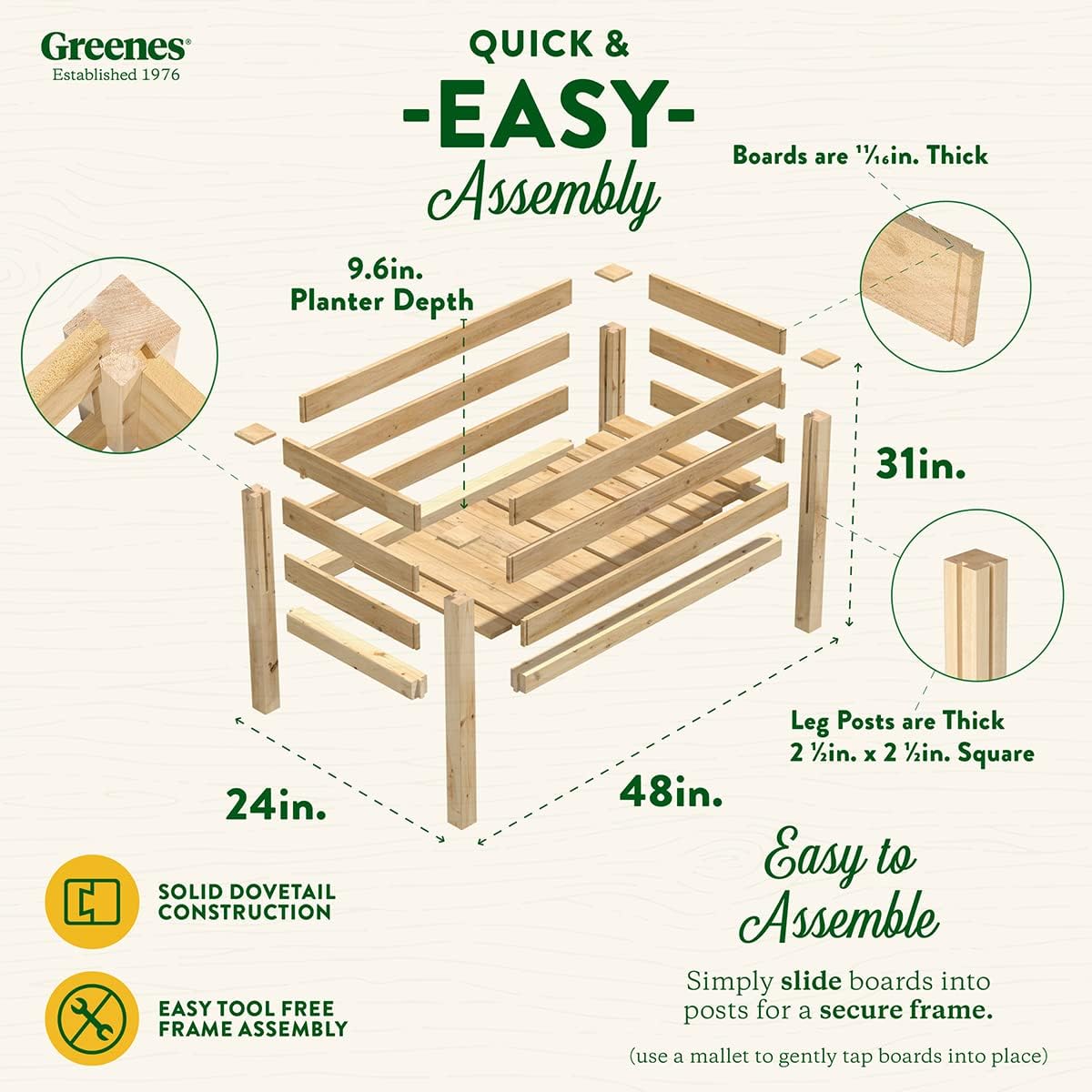 Greenes Fence Original Cedar Elevated Garden Bed, 24" W x 48" L x 31" H - Made in USA with North American Cedar : Patio, Lawn & Garden