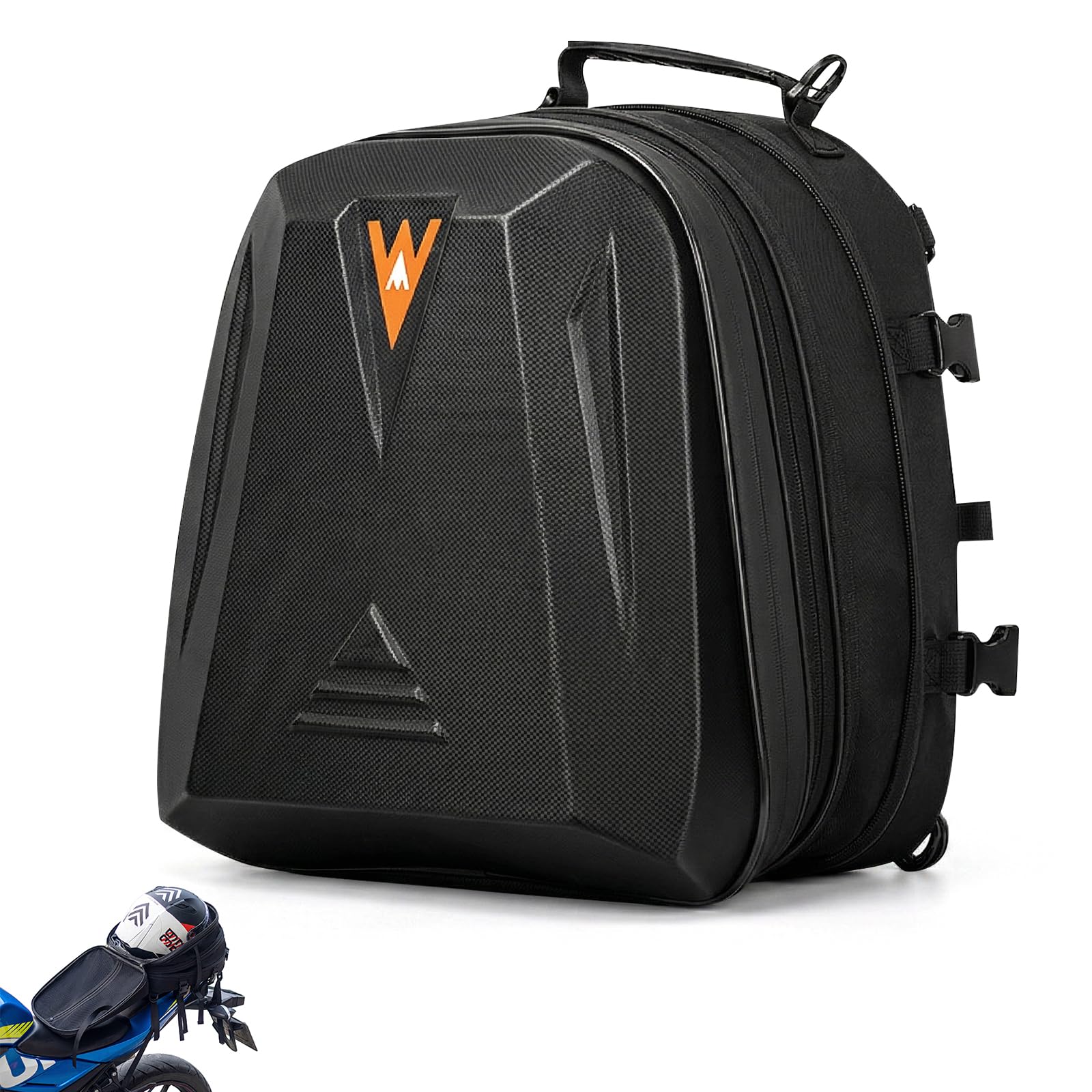 wasserdichte Motorrad Hecktasche, 20L-28L erweiterbare Rucksack Motorrad mit Montagegurten & Tragegurt, ABS+Eva Hartschale, Anti-Rutsch Hartschalen Helmtasche