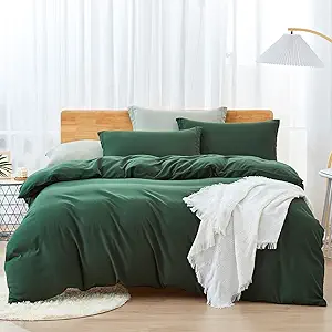 Dreaming Wapiti Duvet Cover King,Washed Microfiber King Size Dark Green Duvet Cover Set,Solid Color - Soft and Breathable with Zipper Closure & Corner Ties (Dark Green, King)
