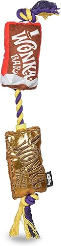 Willy Wonka Juguete de cuerda de peluche para mascotas Wonka Bar y boleto dorado, juguetes de cuerda para perros, juguetes de peluche para mascotas,