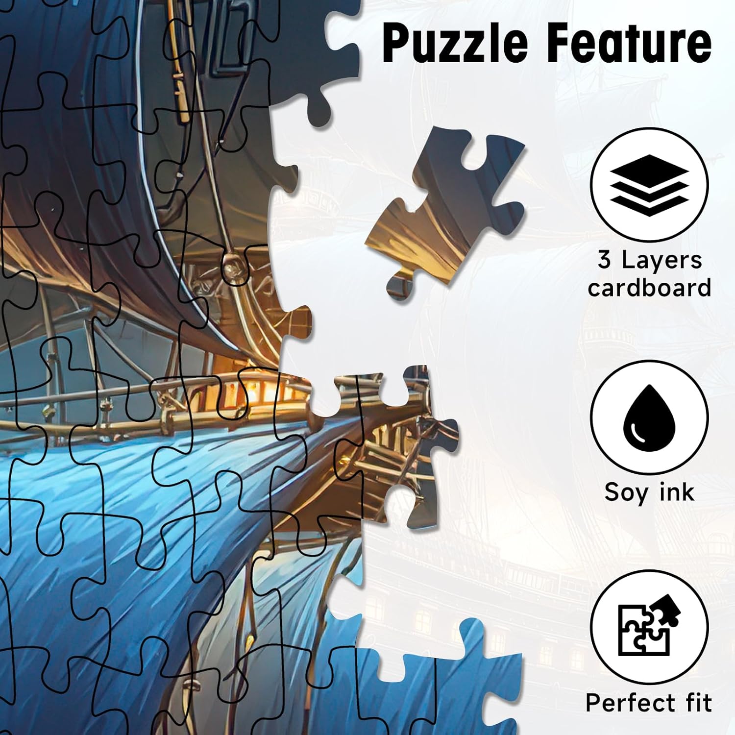 1000 pieces jigsaw puzzles for adults, pirate ship ocean adventure puzzle with letters on back, 22.8×22.8 inch hard difficult challenging adult puzzle for gift & home decor