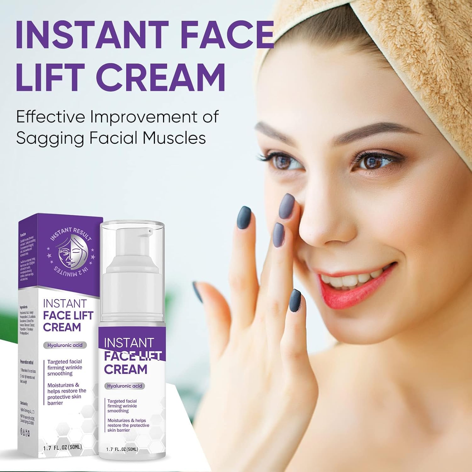 Instant Face Lift Cream, Natural Effective Wrinkle Cream for Women, Instant Lift Serum Visibly Firming Wrinkles and Sagging Skin, Smooth Fine Lines for Face & Neck, 1.7 Oz - Image 2