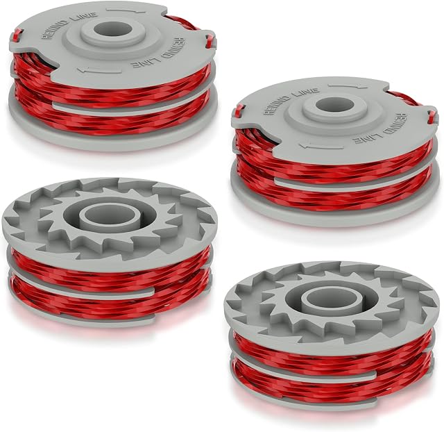 FUSHUI 4 Pack Strimmer Spool, Autofeed Spool and Line,Strimmer Line 1.5mm Ø0.05 in 36ft,Replace of FLY021 Spool,Compatible with Flymo Contour Mini/Multi Trim Grass Trimmer