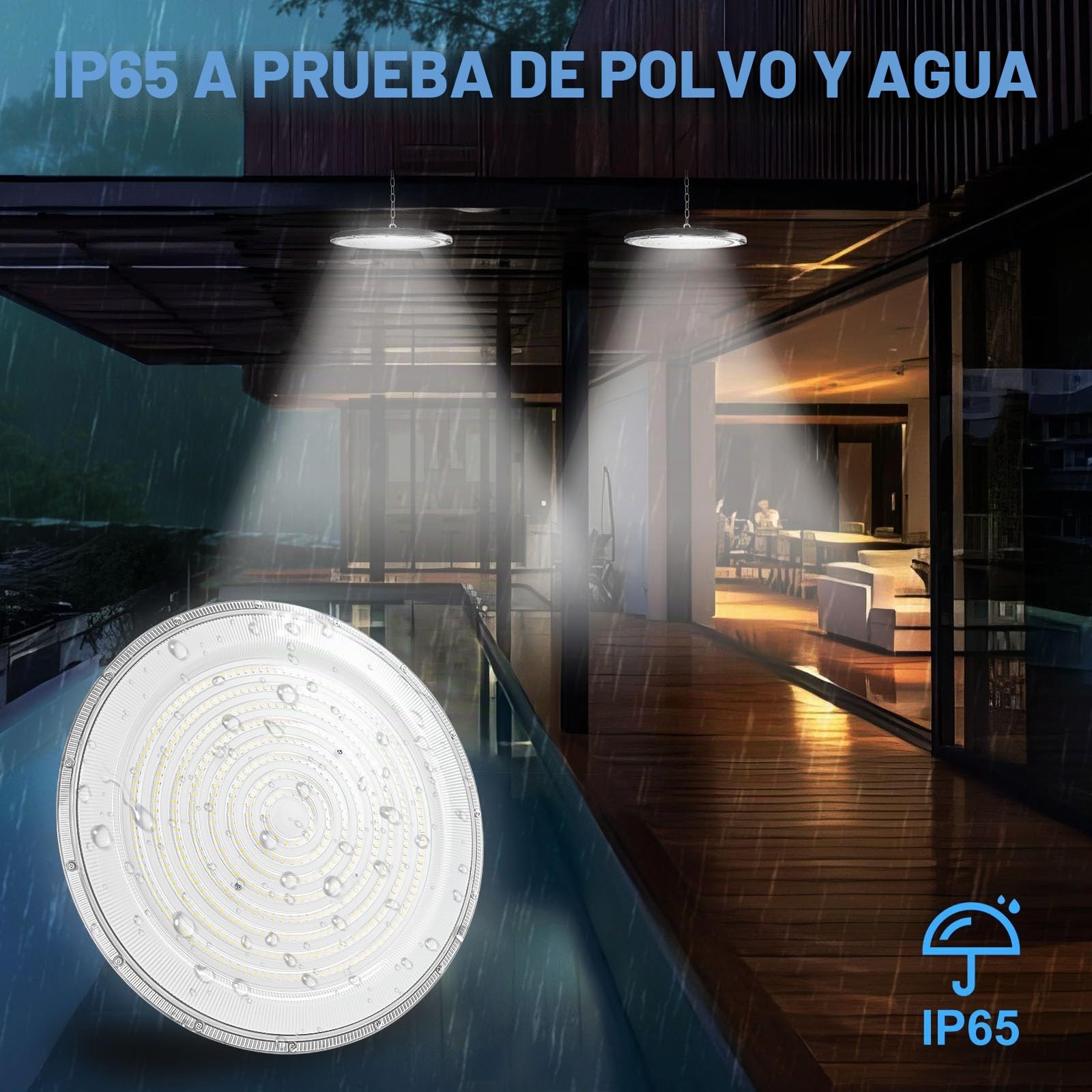 400W Naves Industriales LED, 6500K UFO Lámpara de Alta Bahía con cadena, IP65 resistente Foco de Techo Industrial, Iluminación Comercial para fábricas, garajes y almacenes