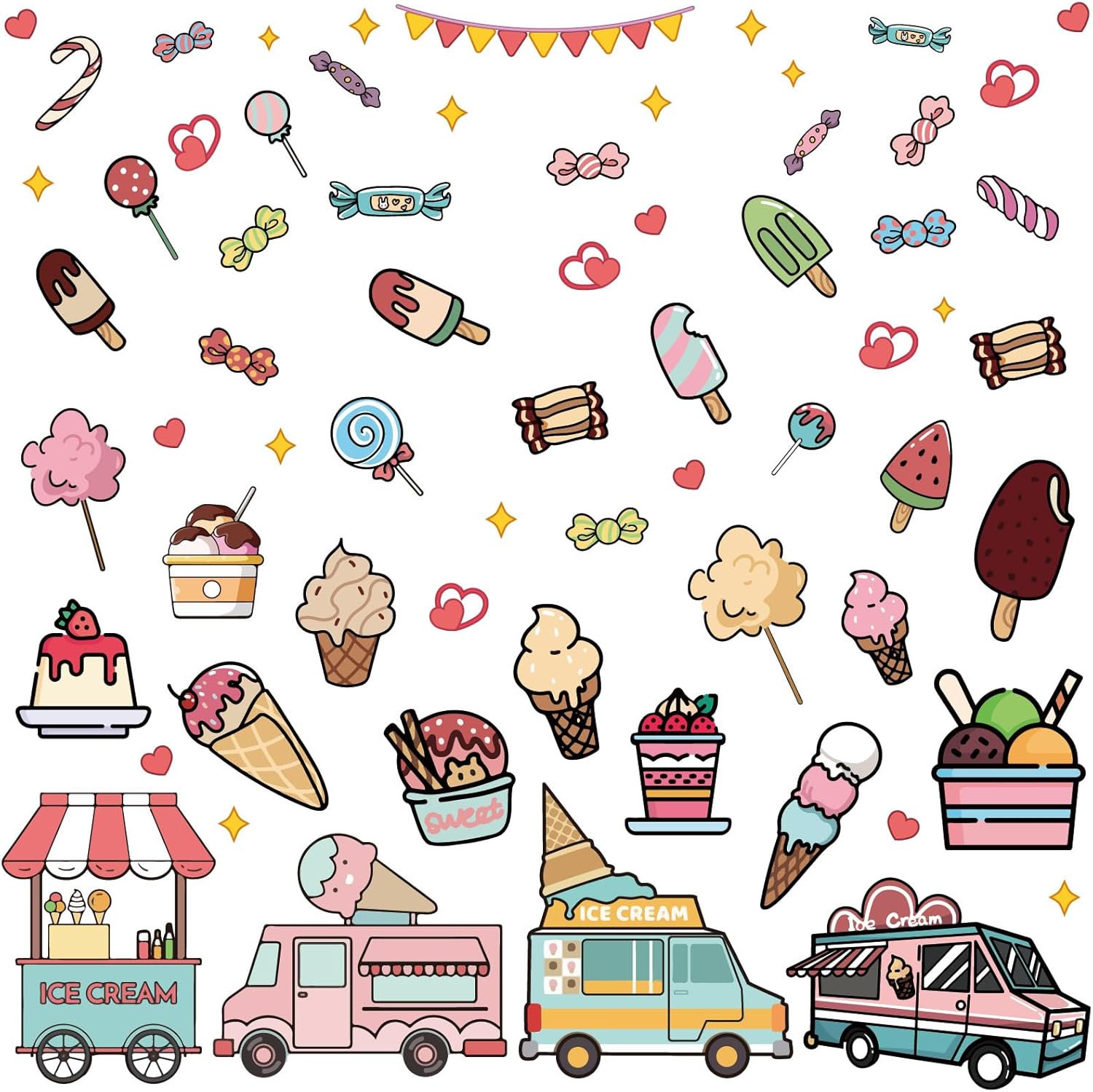 Amazon.com: CRASPIRE 8 Styles Ice Cream Window Stickers Decals Candy ...