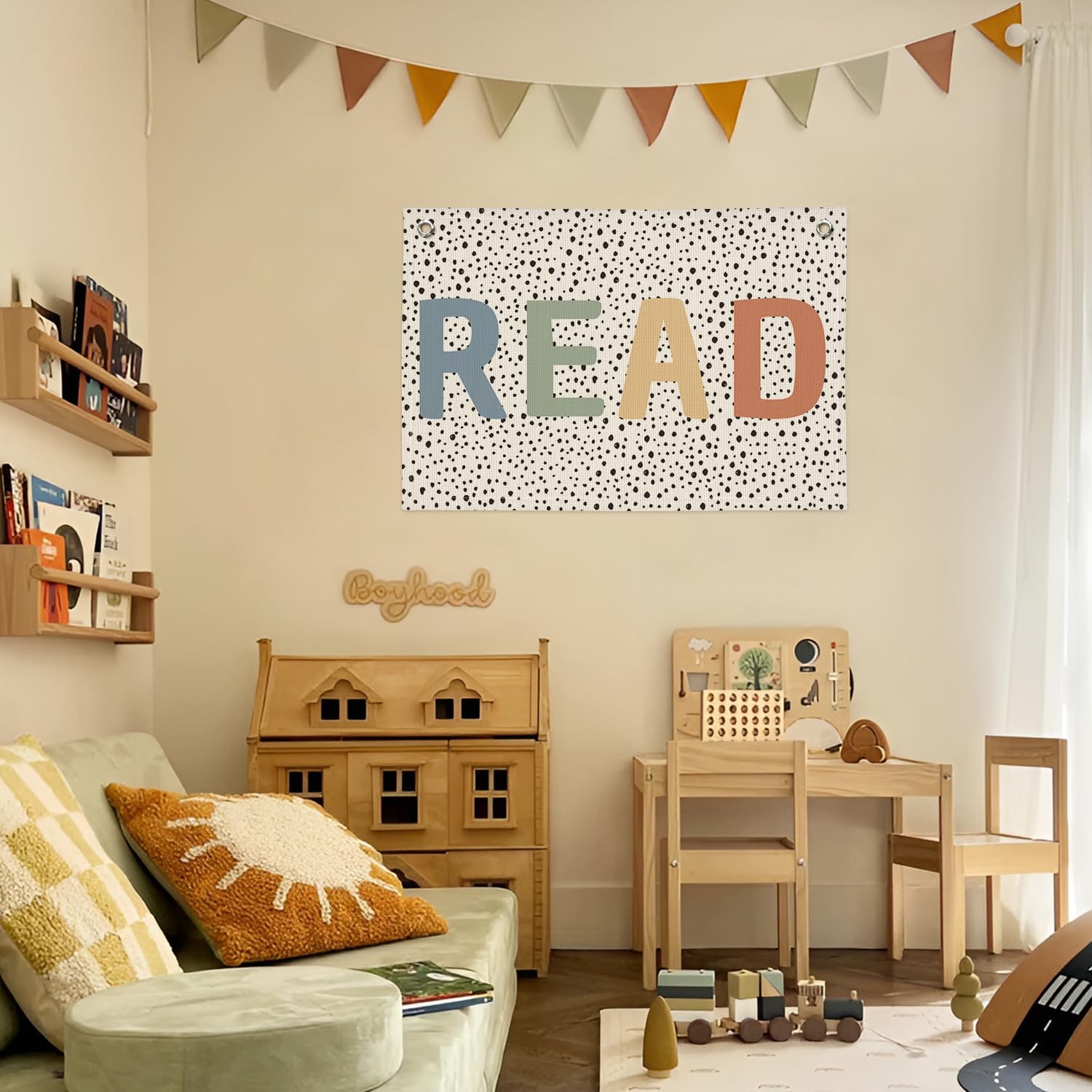 Boho Leinwand-Banner 76x51 Cm – Deko Für Kinderzimmer, Spielzimmer, Mit Metallösen Zum Aufhängen