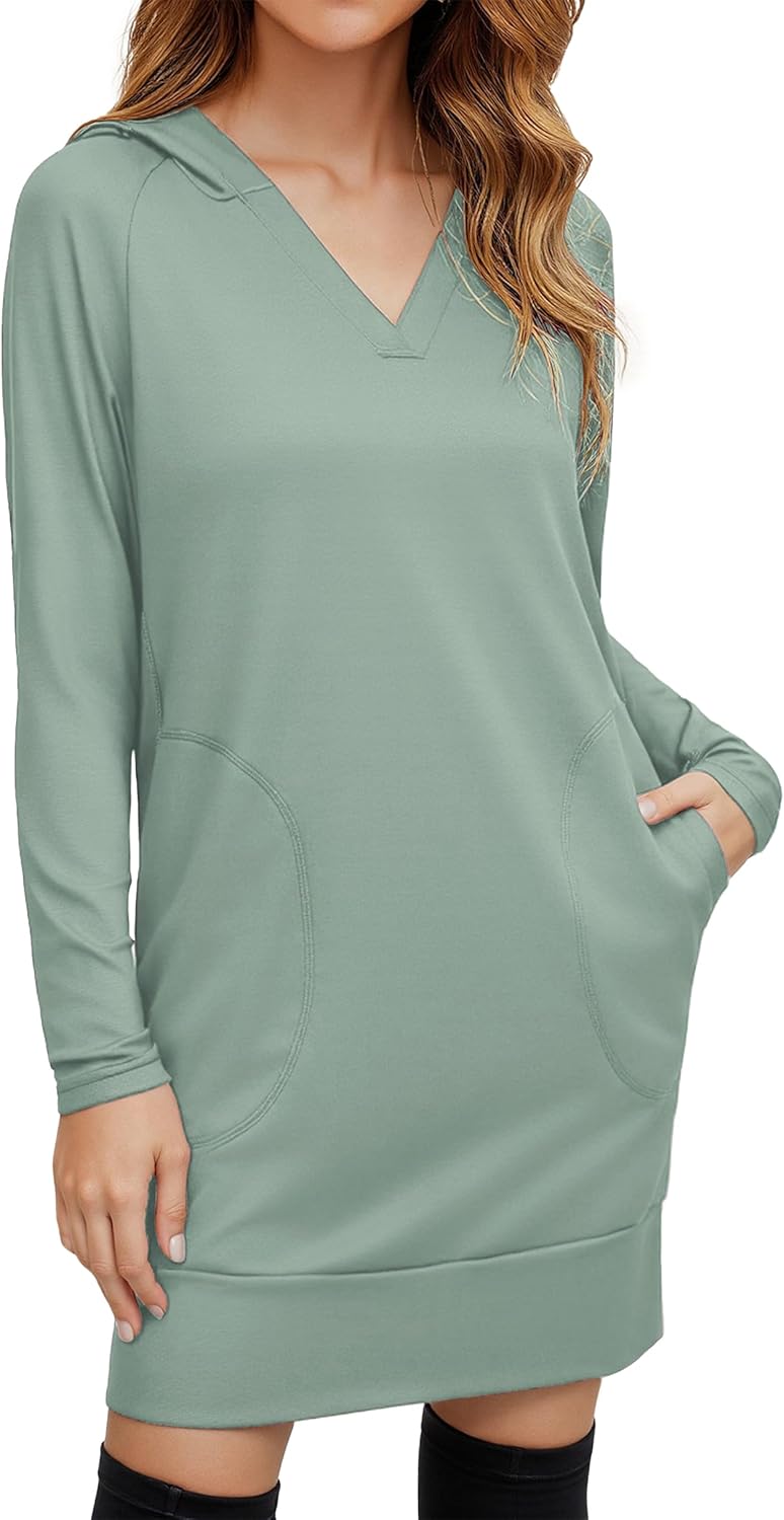 Totatuit Women Oversized Hoodies Dress Casual Long Sleeve V-Neck Hooded Sweatshirt Dress with Pockets 2025 Fall Outfits - Image 2