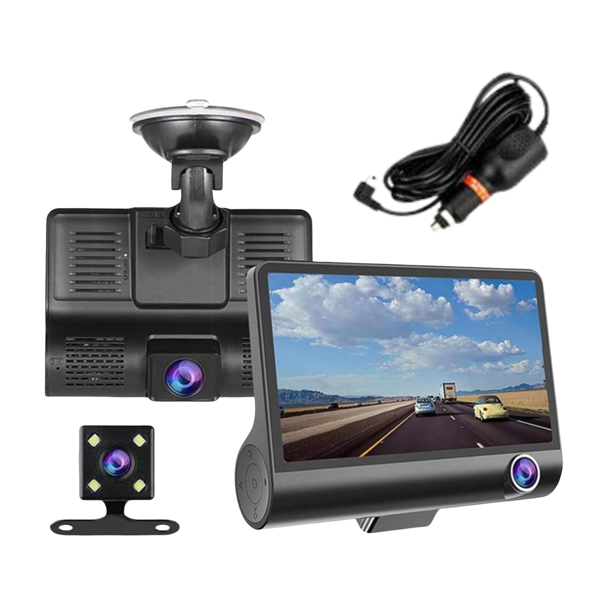 Drumstone 𝟏𝟓-𝐘𝐞𝐚𝐫𝐬 𝐖𝐚𝐫𝐫𝐚𝐧𝐭𝐲 1080P 3 Channel Dash Cam Front Inside Rear | G-Sensor, Night Vision, Parking Mode, Loop Recording – Car Safety Taxi, Rideshare, 360° Protection (𝘽𝙡𝙖𝙘𝙠)