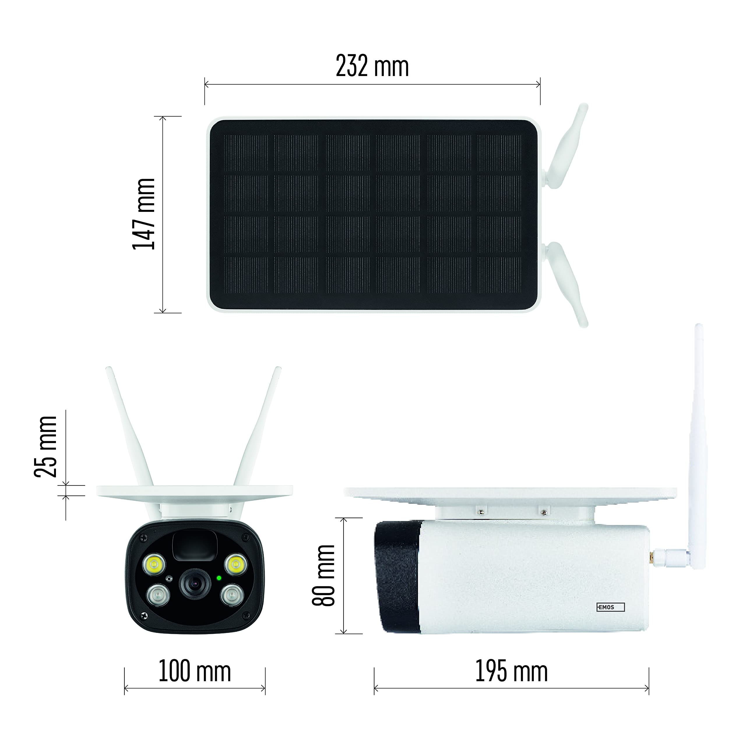 EMOS GoSmart kabellose Outdoor Überwachungskamera IP-600 Eye mit WiFi und App + Solarpanel, 3MP Smart Home IP-Kamera mit Akku, kompatibel mit Alexa, Google Assistant, ohne ABO-Falle