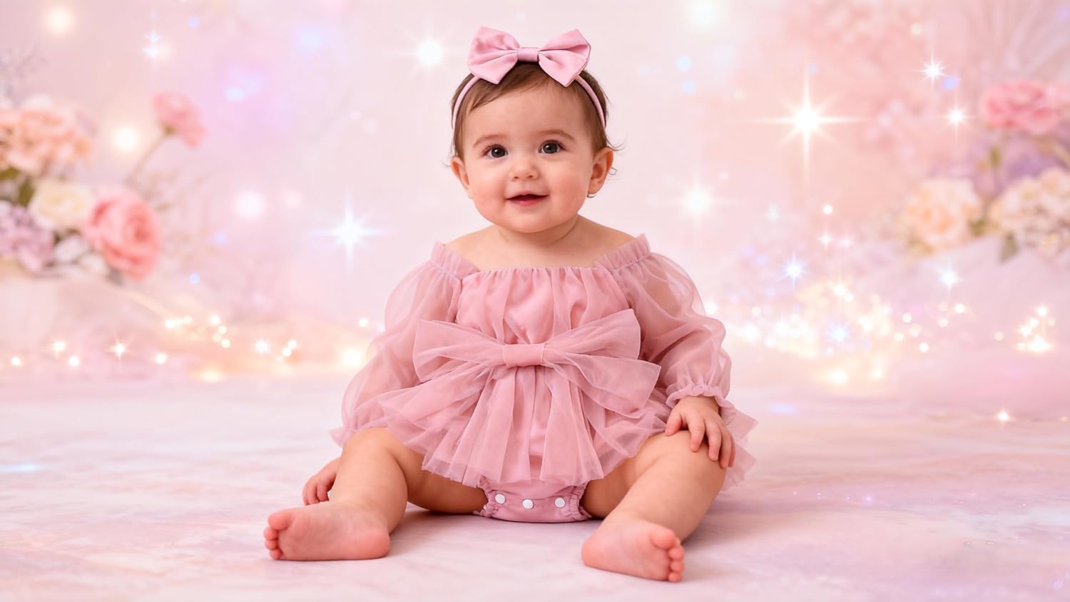 ODASDO Newborn Baby Girl Romper Dress Flower Embroidery Tutu Princess Long Sleeve One-Piece Bodysuit Cake Smash Outfit - Image 2