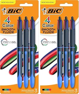 BIC 4 Color Smooth Retractable Ballpoint Pen, 1.0 mm Point for Smooth Ink Flow, in Assorted Ink Colors,3 Count (Pack of 2)