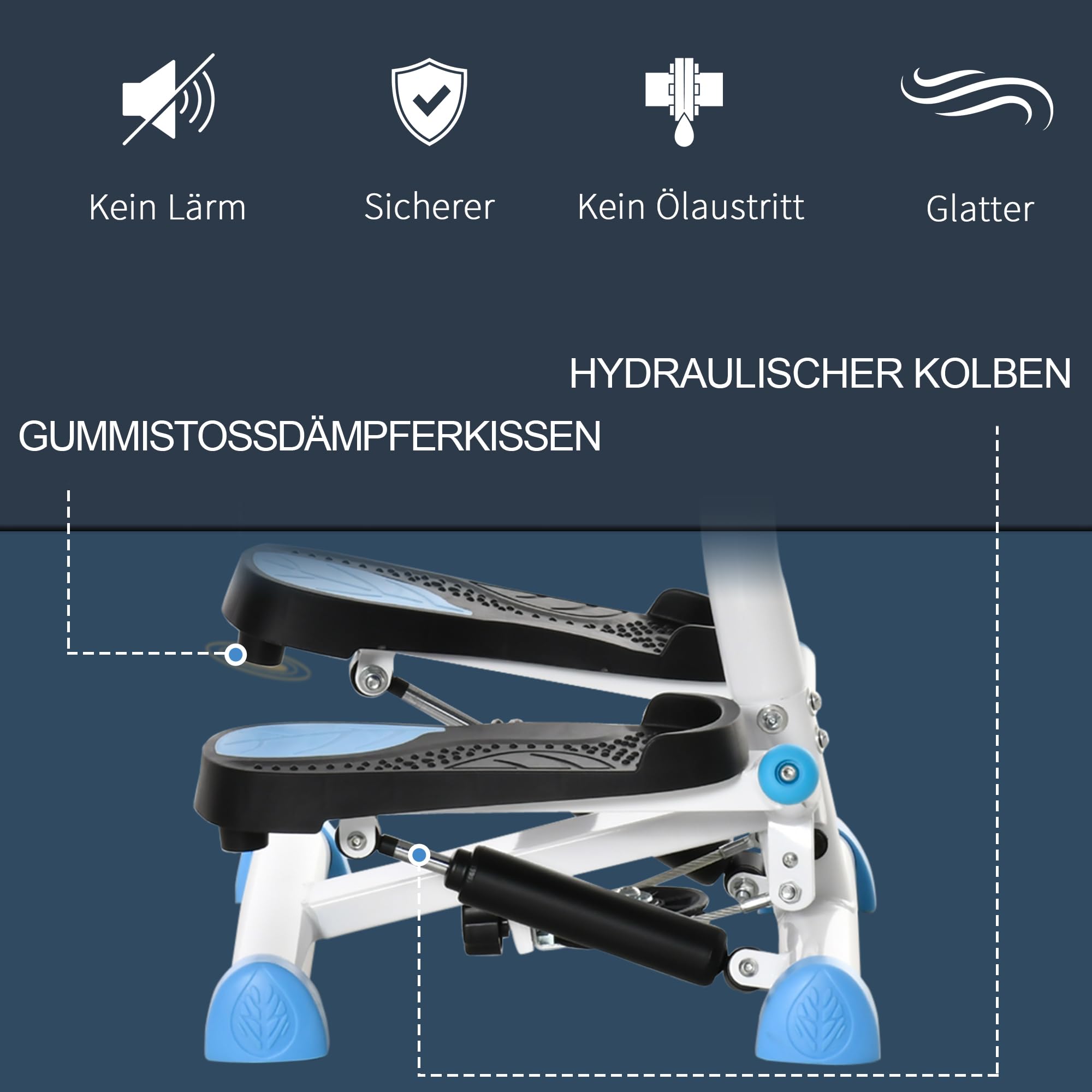 HOMCOM Stepper Fitness Swing Stepper mit LCD-Schirm und Handgriff Hometrainer für Zuhause bis 100 kg Stahl ABS 55 x 44 x 108 cm