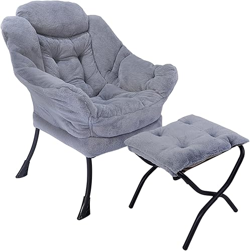 Miniatura 3 de Kokel Silla perezosa con otomana plegable, sillas de sala de estar, silla de salón contemporánea con marco de acero individual, sofá de ocio con