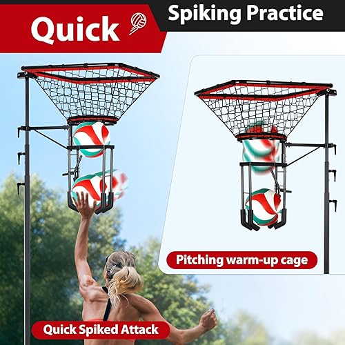 Miniatura 3 de Preparador de voleibol y entrenador de pinchos, altura ajustable de 93 a 126 pulgadas, entrenador de voleibol con base de saco de arena de 88 libras