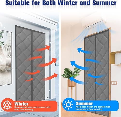 Miniatura 3 de Cortina magnética para puerta con aislamiento térmico, puerta aislante para puerta de 33 x 81 pulgadas, apertura central, manos libres, cierre