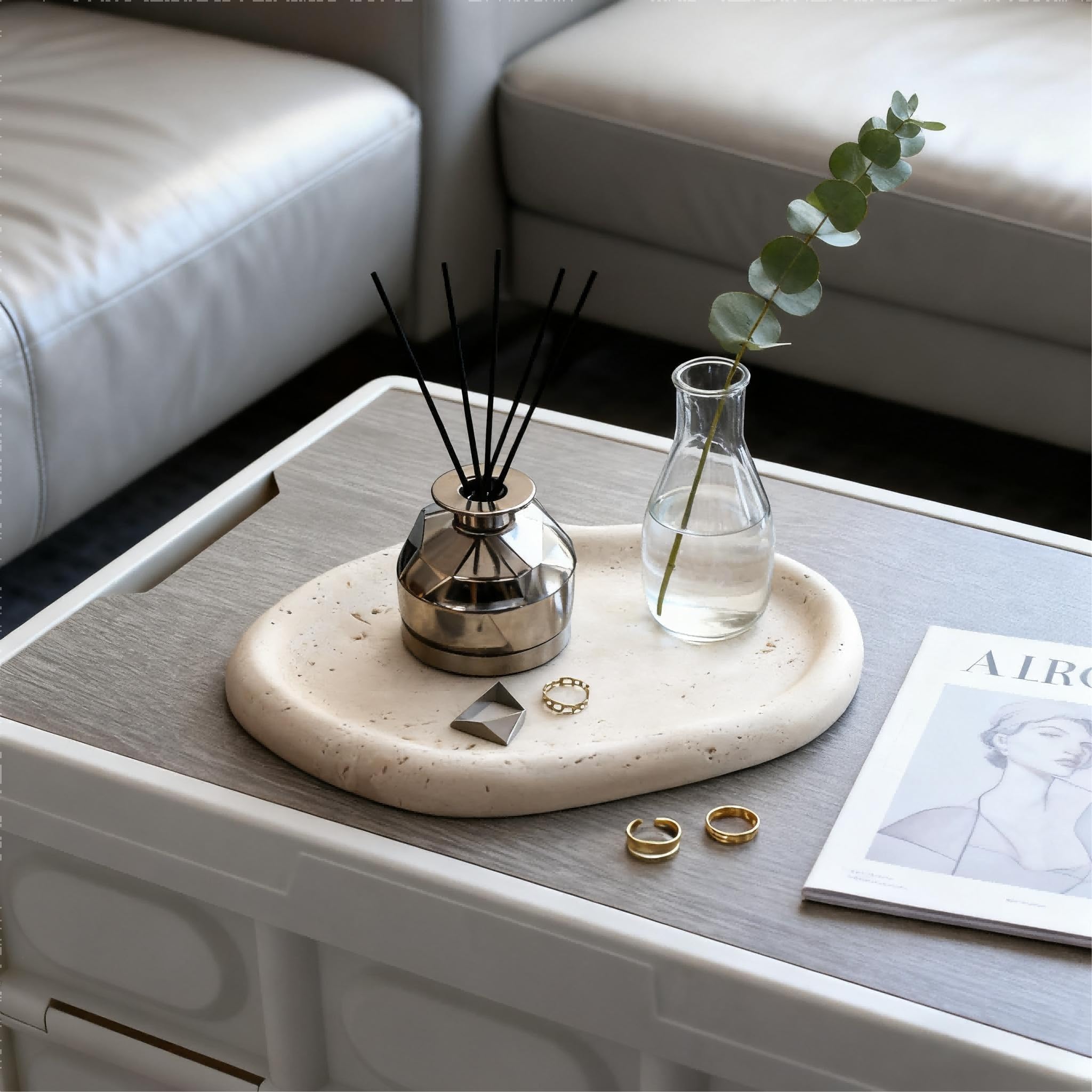 Plateau en marbre véritable de style irrégulier pour décoration raffinée