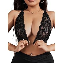 MakeMeChic Womens Plus Size Lace Bralette Front Closure Bras Wireless Deep V Triangle Sexy Lace Bra