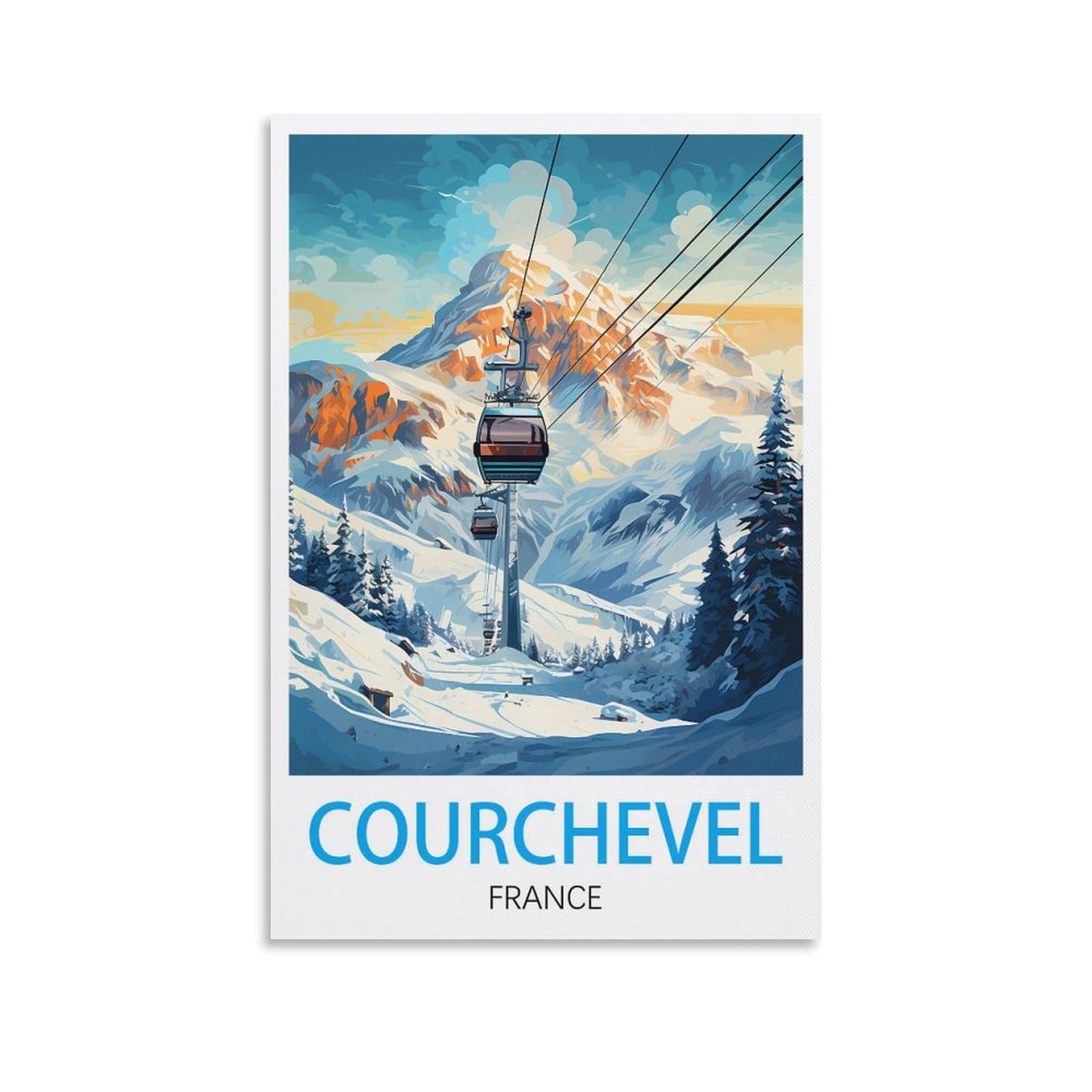Lolwnni Unframe-Style Courchevel France Vintage Travel Poster Ski 24X36inch(60X90cm) Canvas Wall Art Print Picture Paintings For Living Room Bedroom Decor