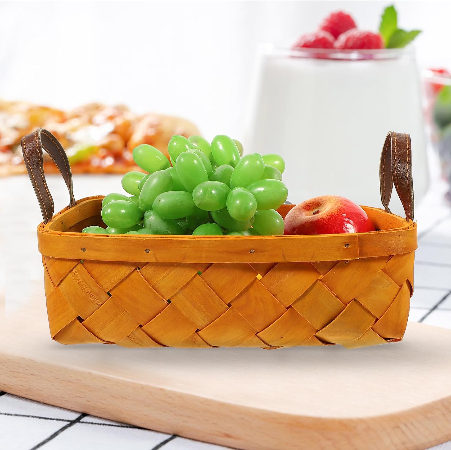Woven Storage Basket with PU Handles for Fruit and Flowers image 4