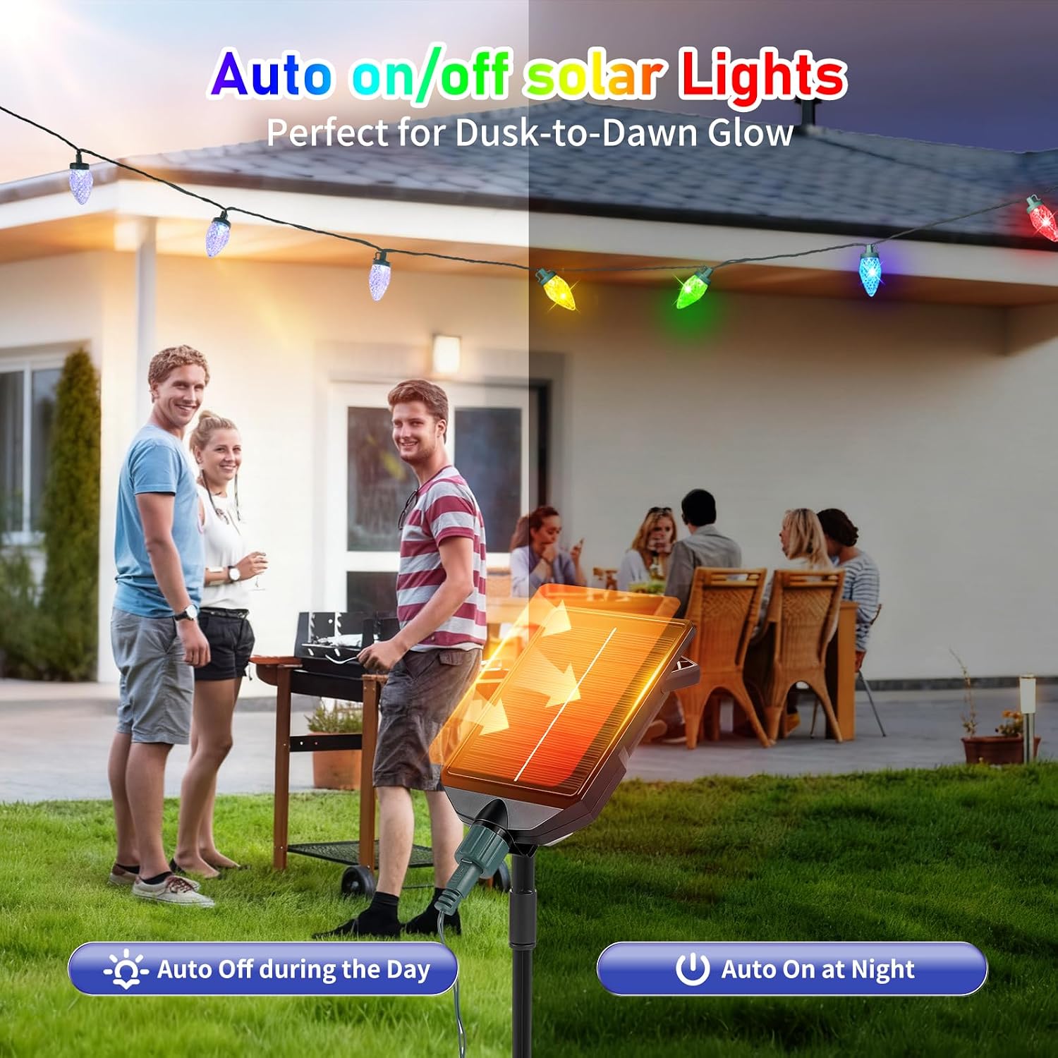 Solar Christmas Lights Outdoor, 50 LED C9 Strawberry String Lights with Timer & 13 Light Mode, Waterproof Solar Christmas Tree Lights for Garden Patio Party Christmas Decoration, Multicolor