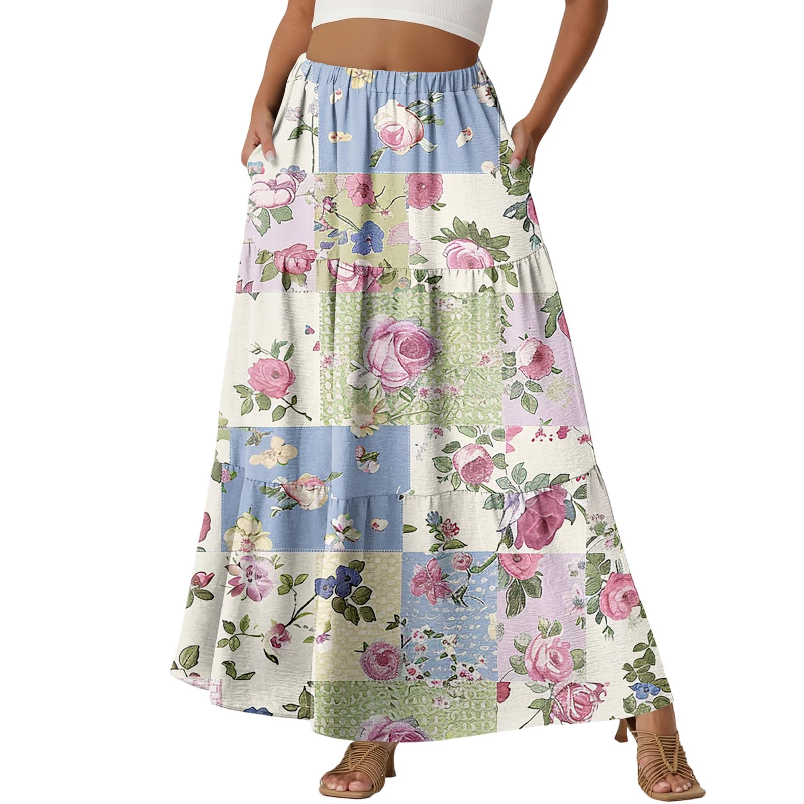 Summer Maxi Skirts for Women 2026 Trendy Boho Long Skirt Trendy Floral High Waist A Line Beach Skirt